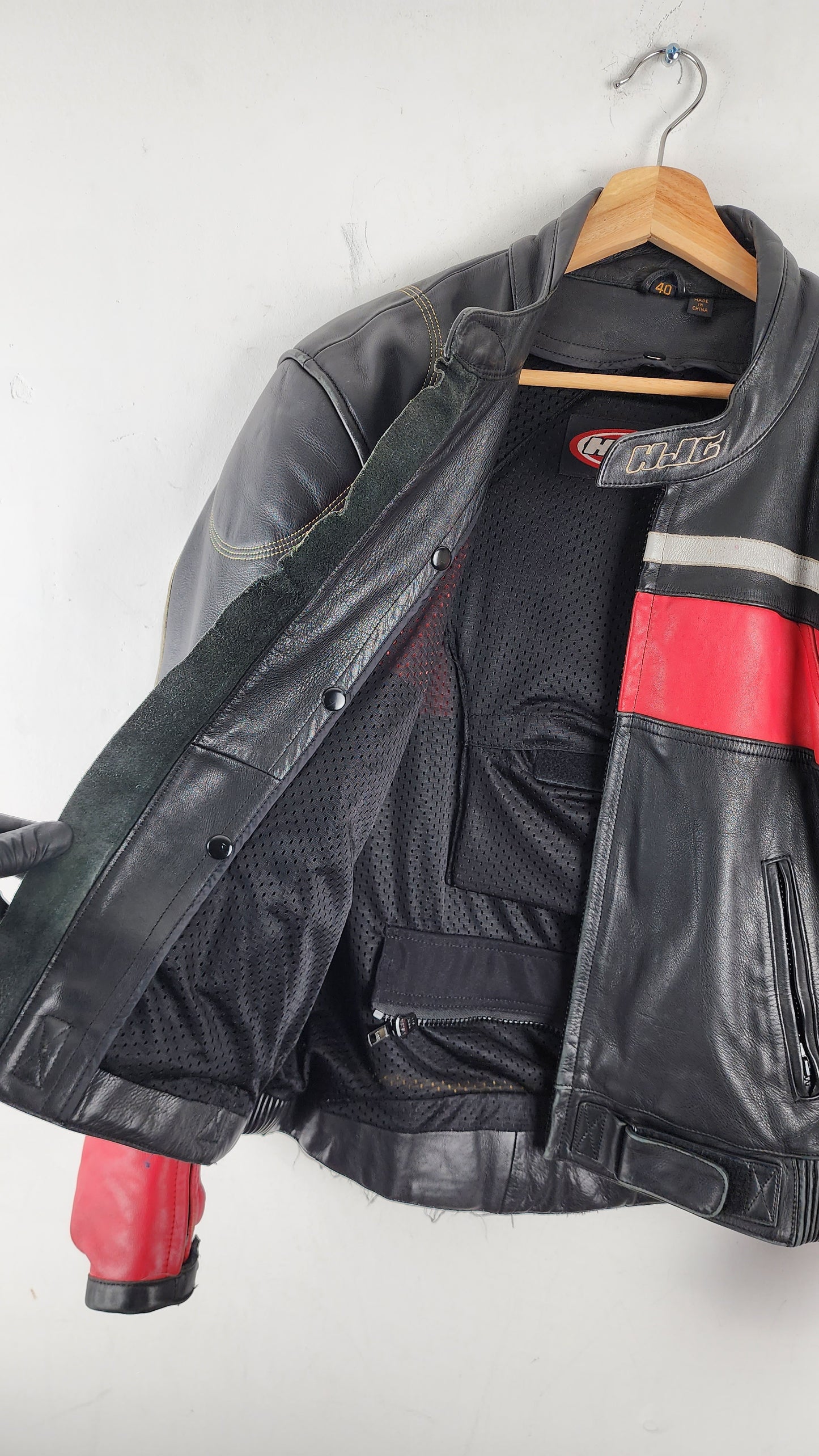 Rare HJC leather moto jacket in red colorway