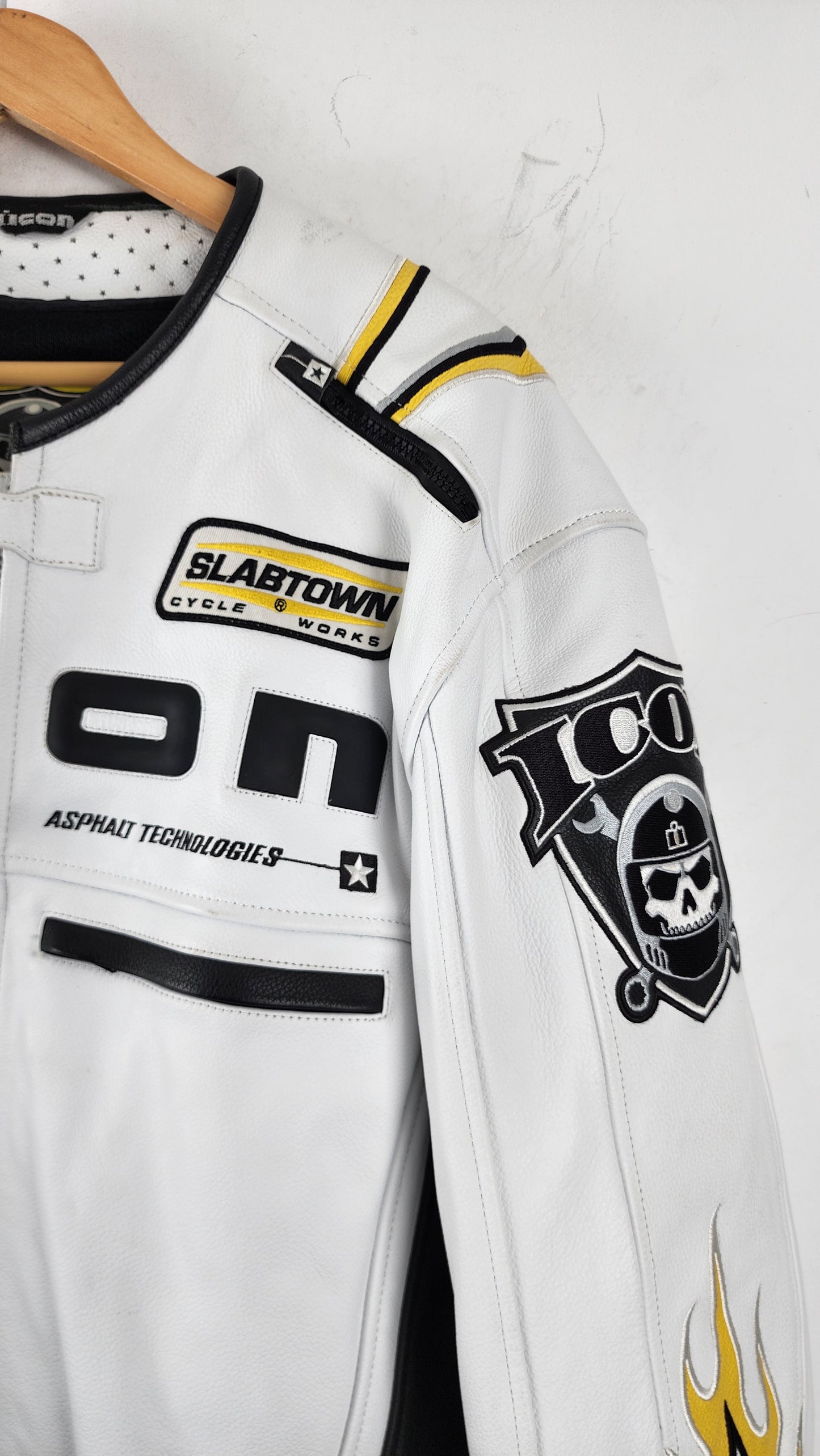 Vintage Icon Crest Leather Biker Jacket with Heavy Embroidery