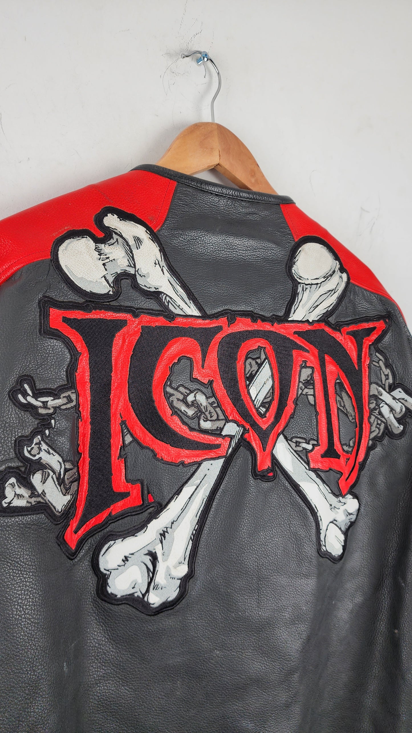 Vintage Icon Skull Leather Biker Jacket with Heavy Embroidery