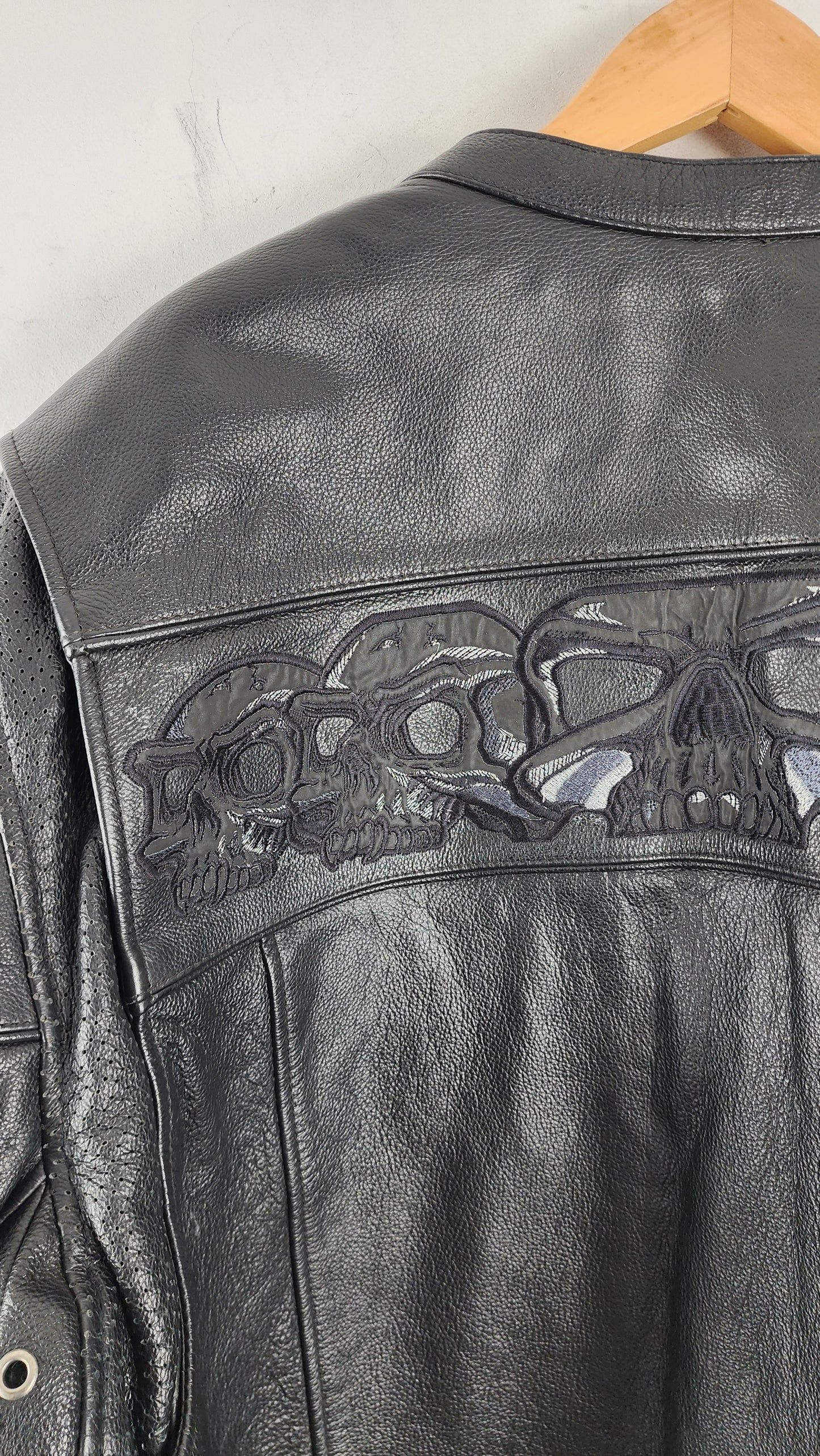 Vintage Reflective Skull Design Biker Leather Jacket