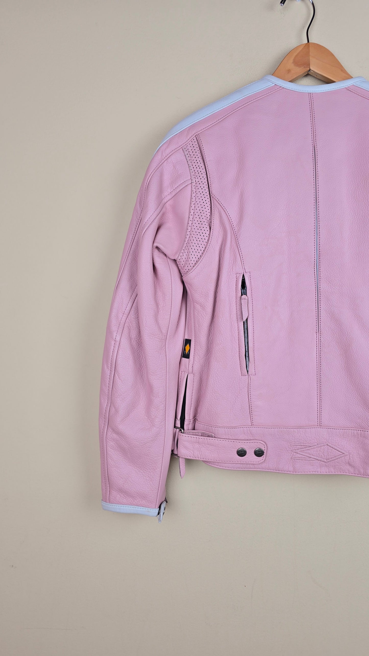 Vintage Cropped Biker X NY Pink Leather Jacket | Women S | L15