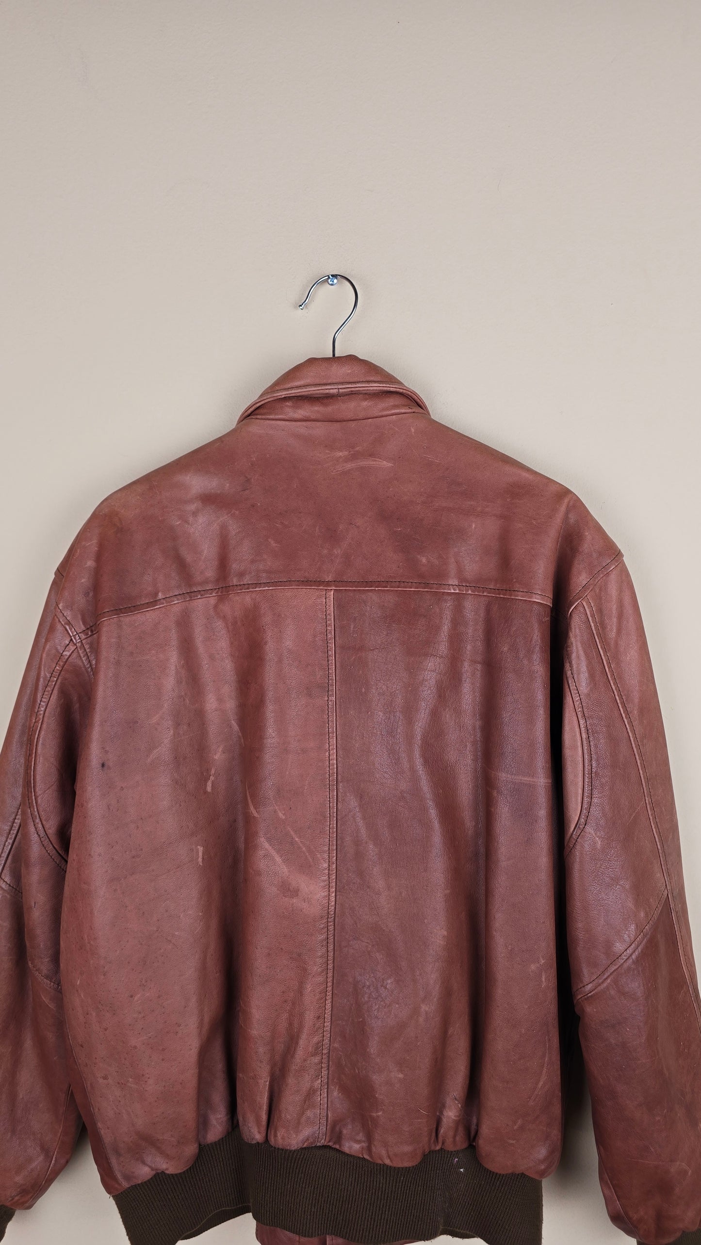 Vintage NY Maroon Brown Leather Jacket | L | L28