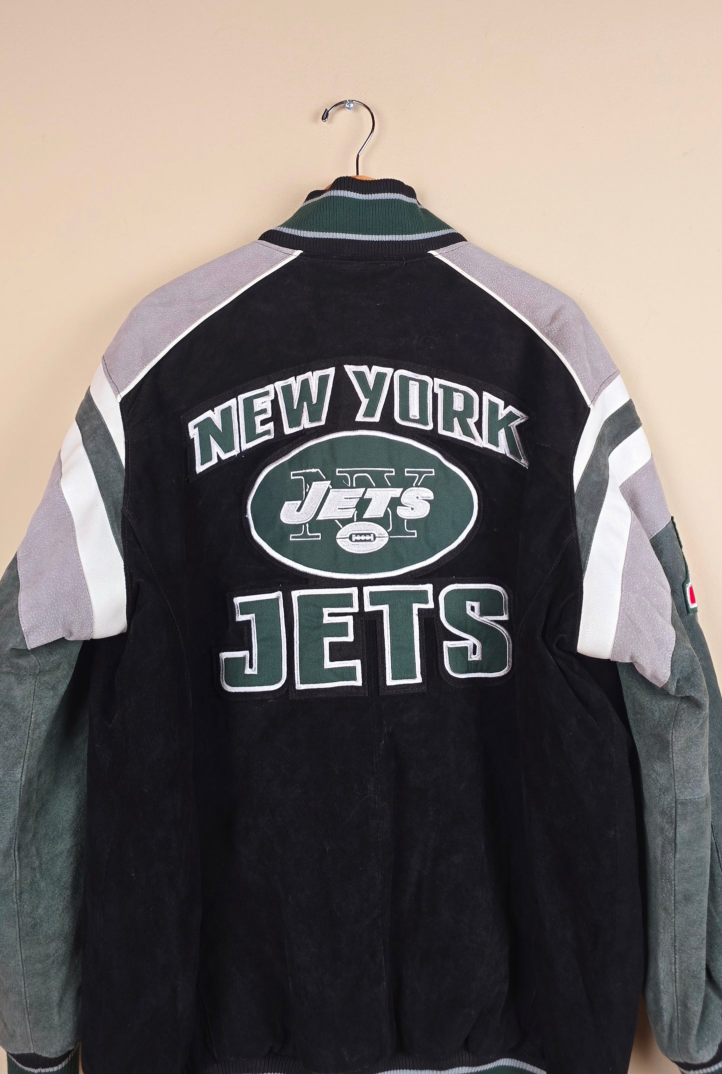 Vintage NY Jets NFL Suede Leather Jacket (Size 2Xl) | IF05