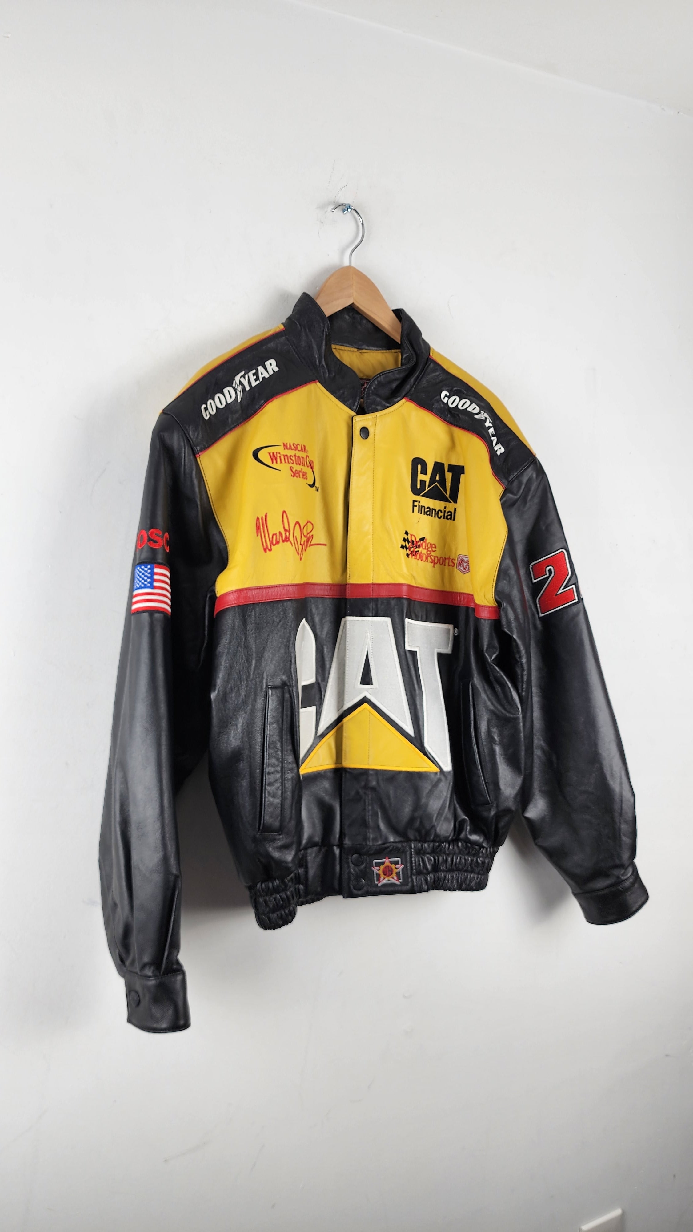 Vintage Jeff Hamilton JH Designs CAT Nascar Leather Jacket – The