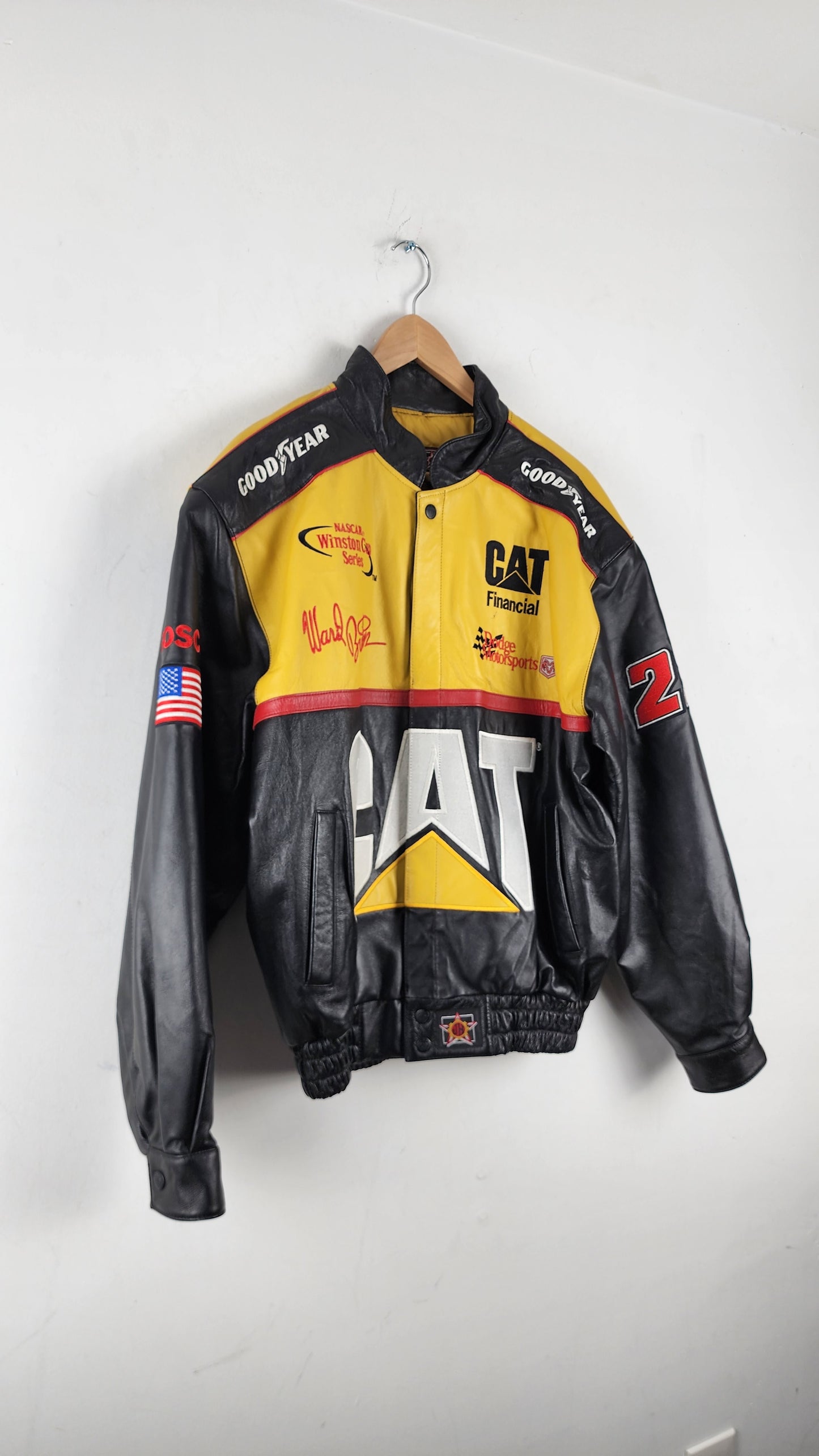 Vintage Jeff Hamilton JH Designs CAT Nascar Leather Jacket