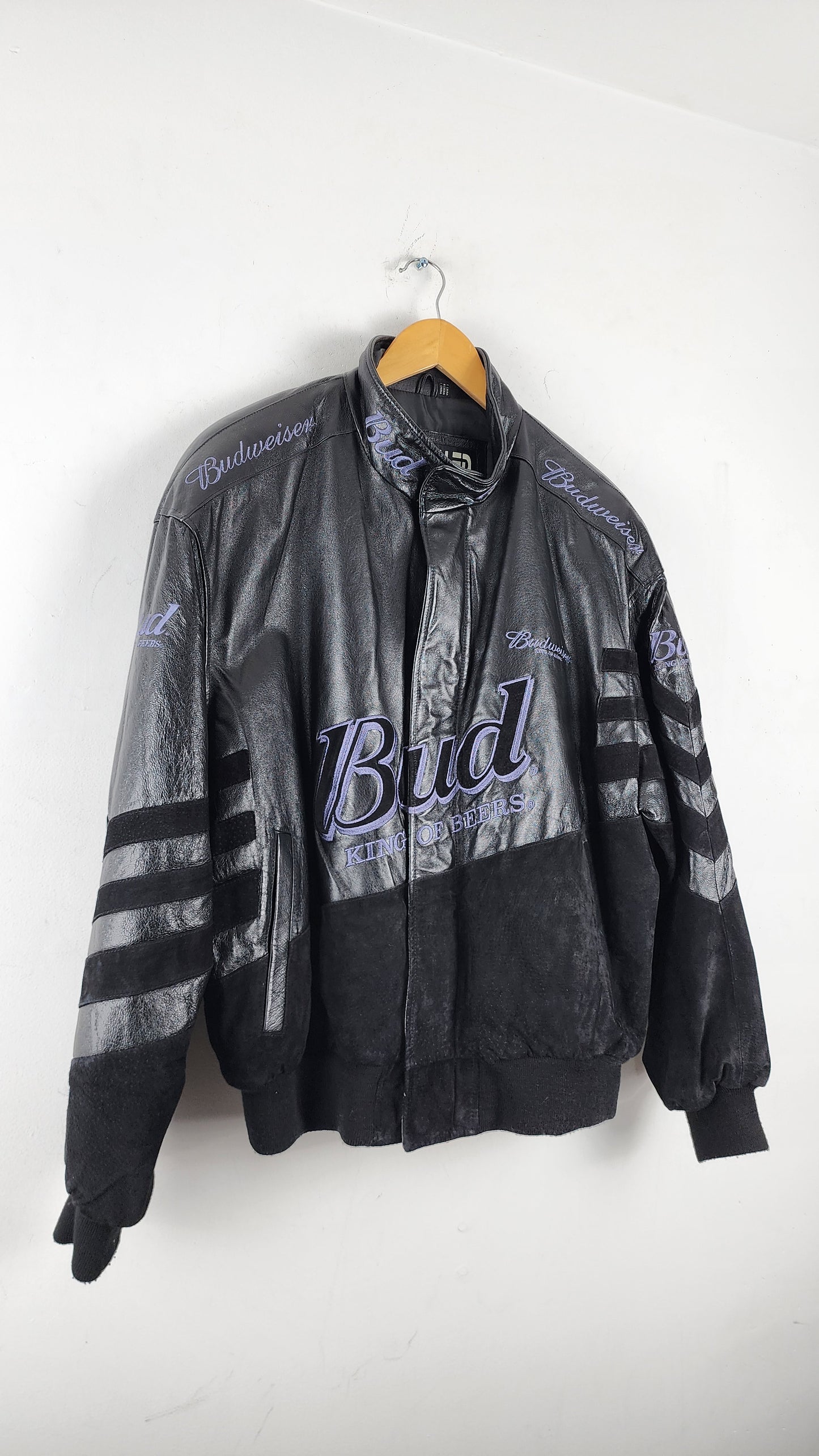 Vintage Excelled All Black Leather Budweiser Nascar Jacket