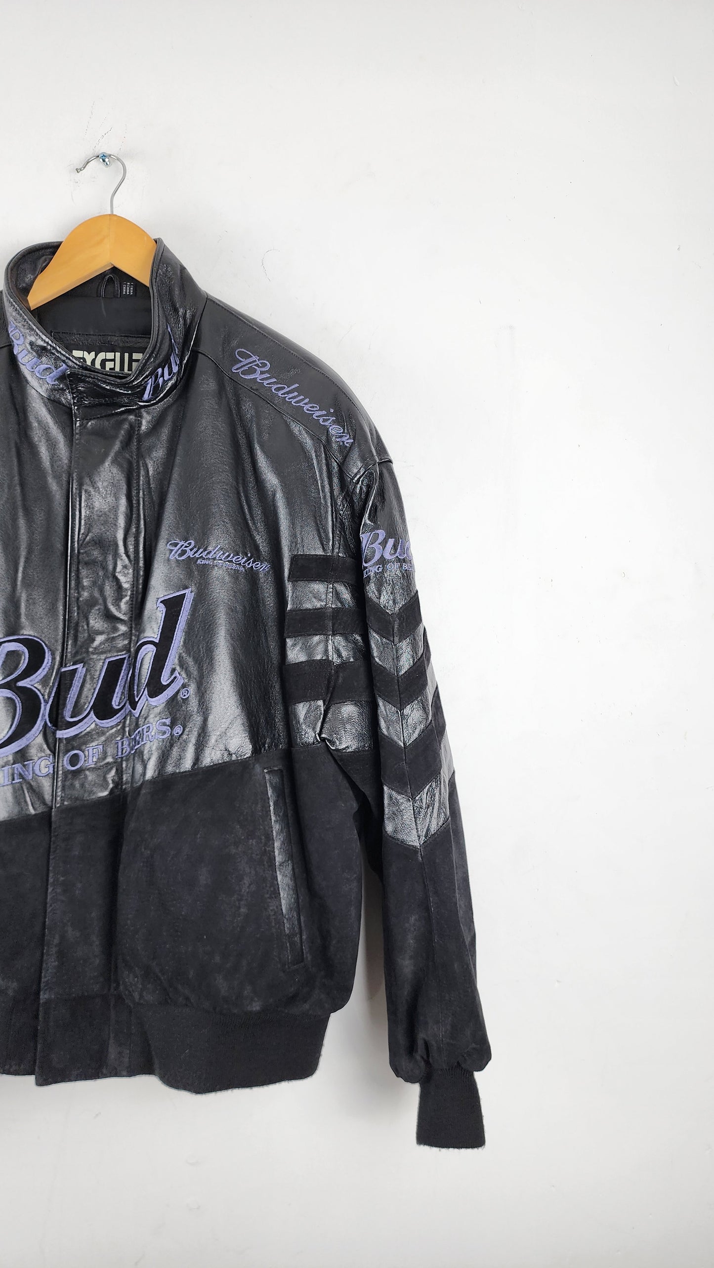 Vintage Excelled All Black Leather Budweiser Nascar Jacket