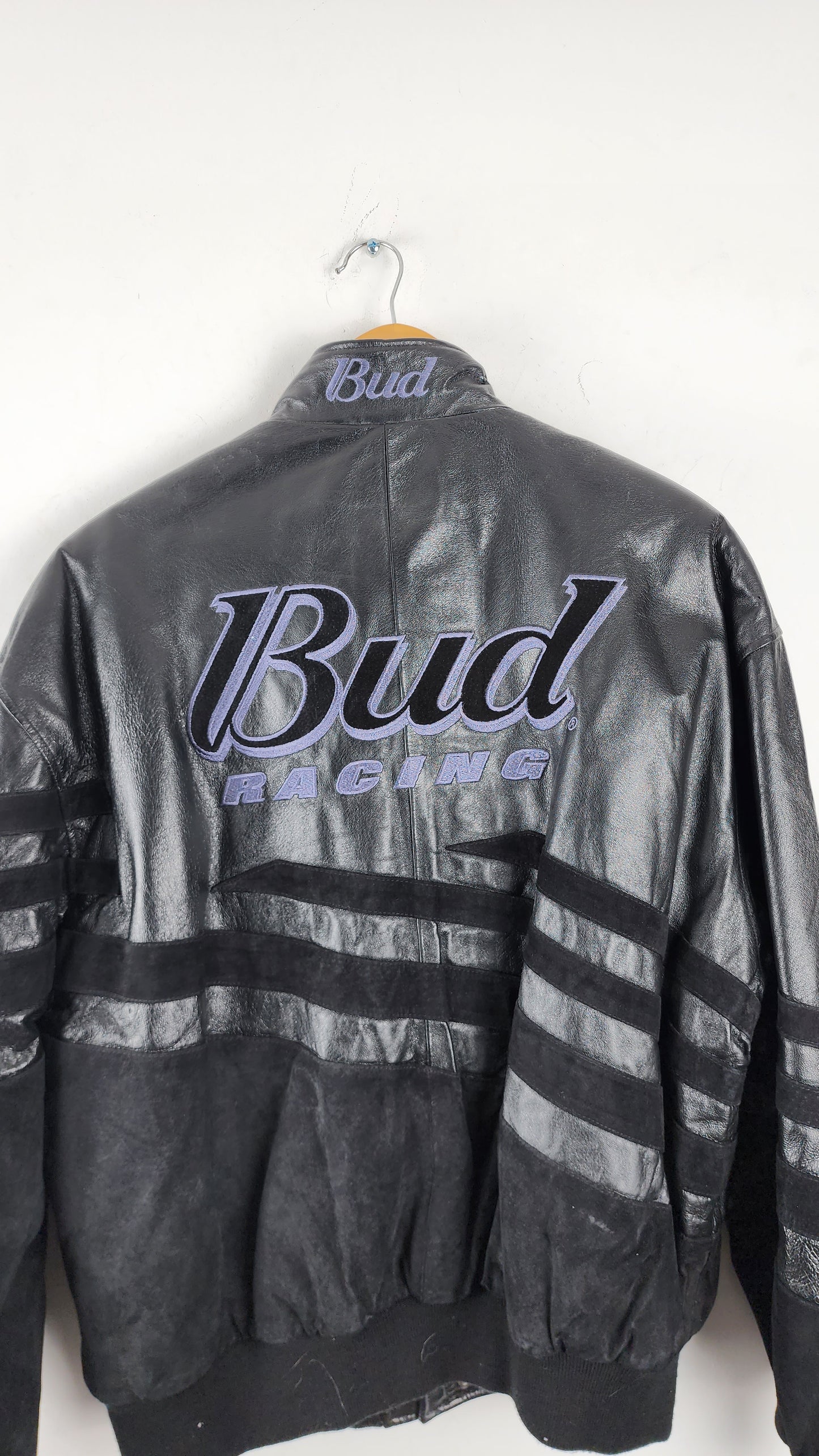 Vintage Excelled All Black Leather Budweiser Nascar Jacket