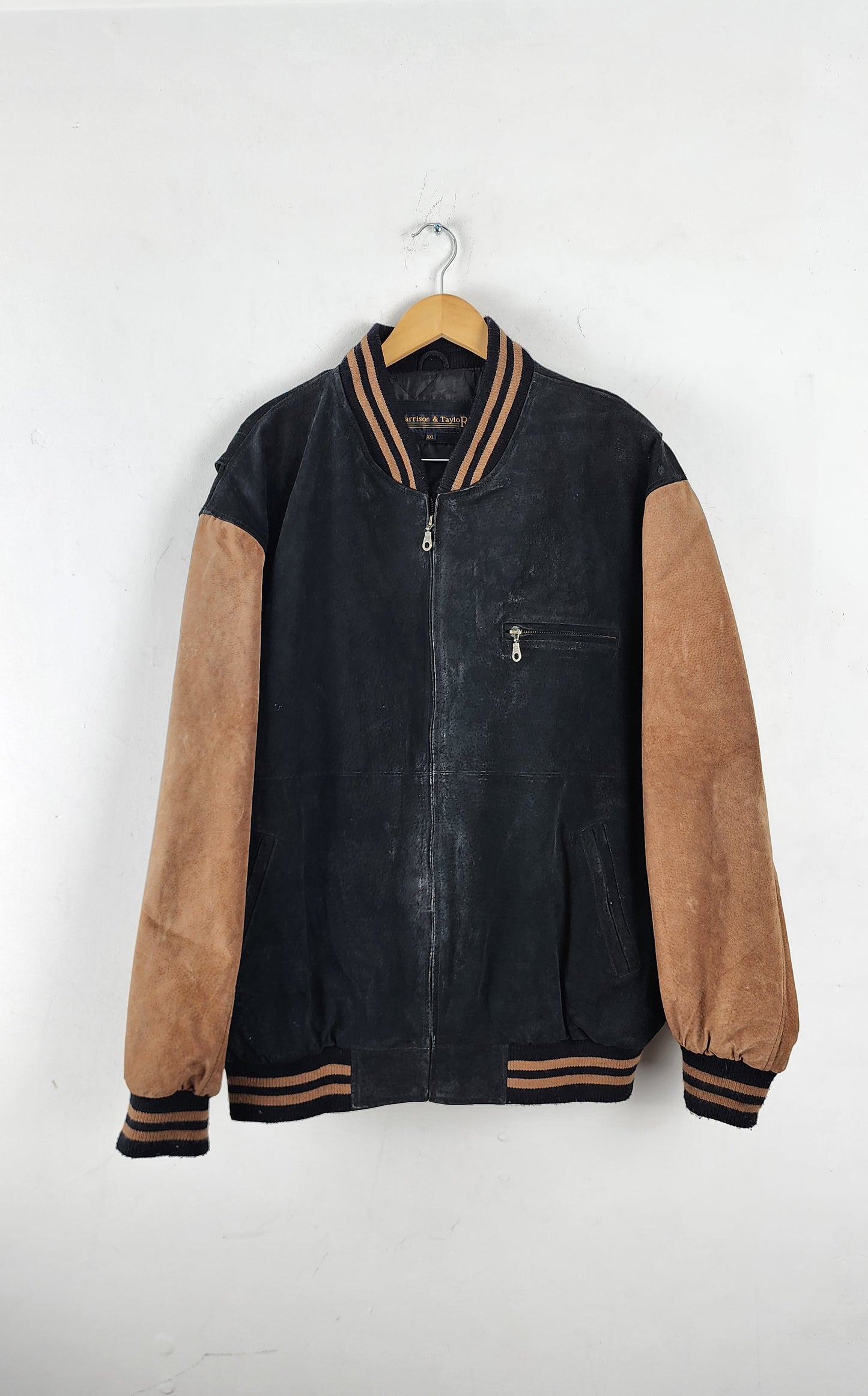 Vintage Harrison & Taylor Suede Leather Colorblock Jacket