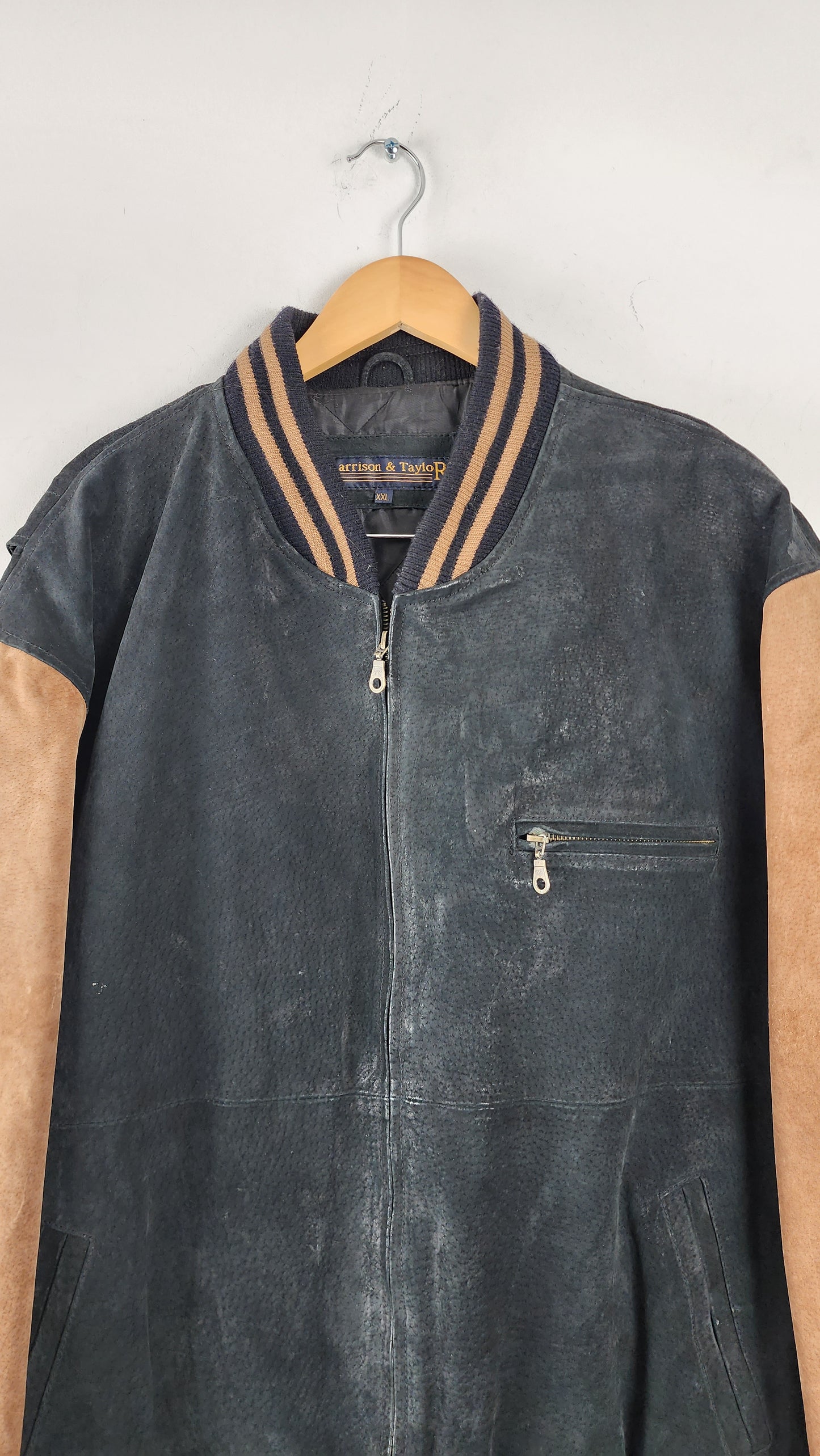 Vintage Harrison & Taylor Suede Leather Colorblock Jacket