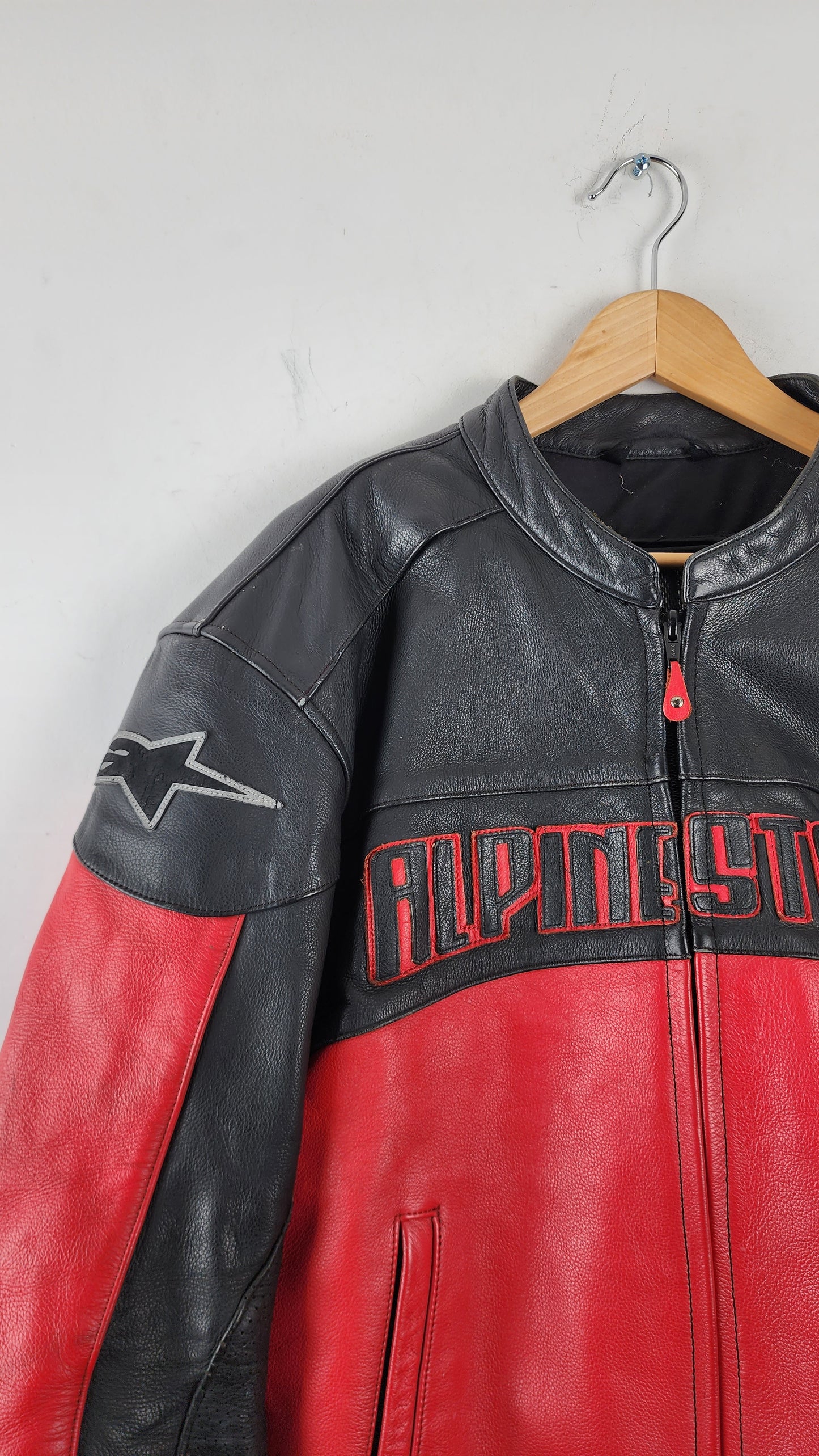 Vintage AlpineStar Leather Moto Jacket in Red