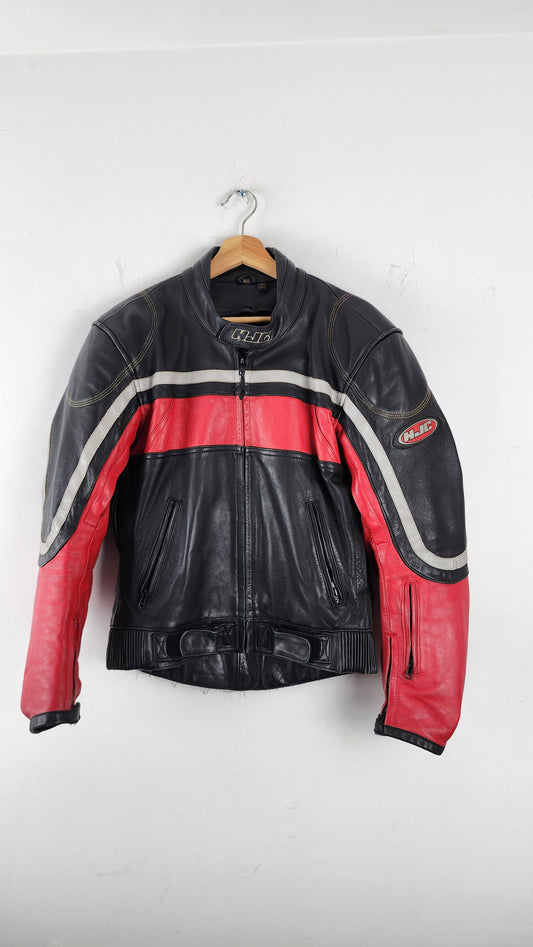 Rare HJC leather moto jacket in red colorway