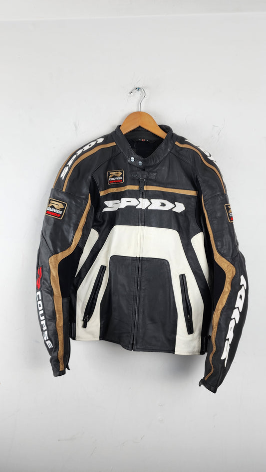 90s SPIDI Leather Moto Jacket with gold panels