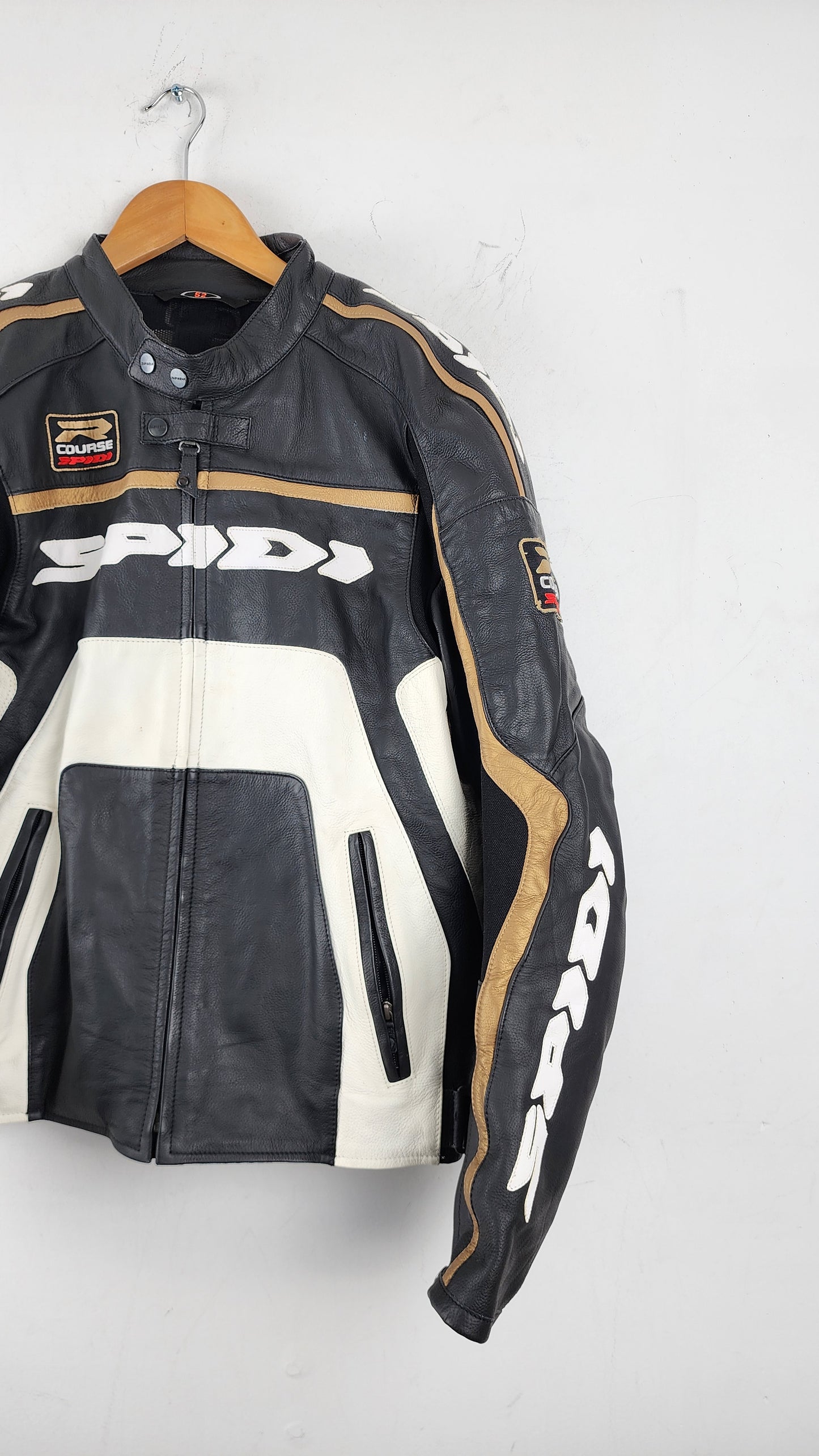 90s SPIDI Leather Moto Jacket with gold panels