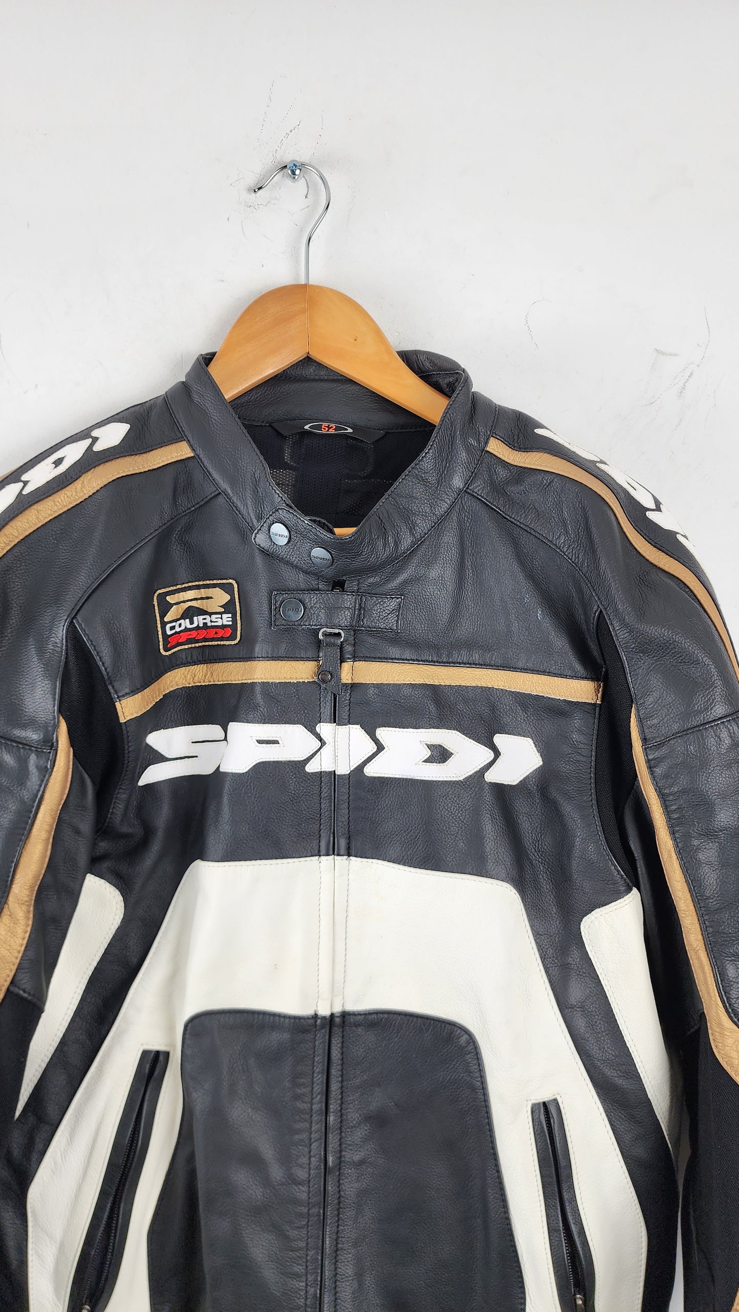 90s SPIDI Leather Moto Jacket with gold panels