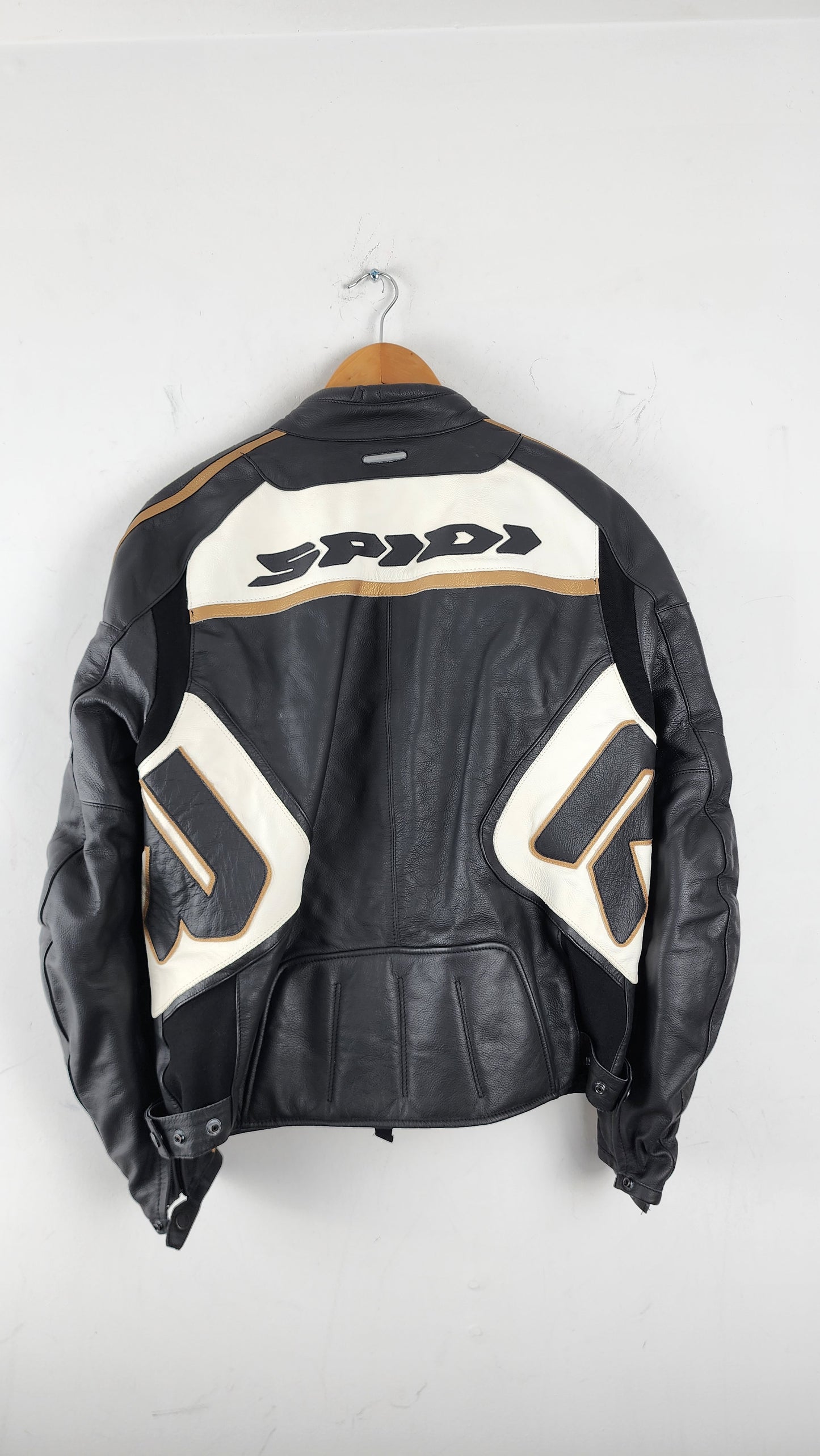 90s SPIDI Leather Moto Jacket with gold panels