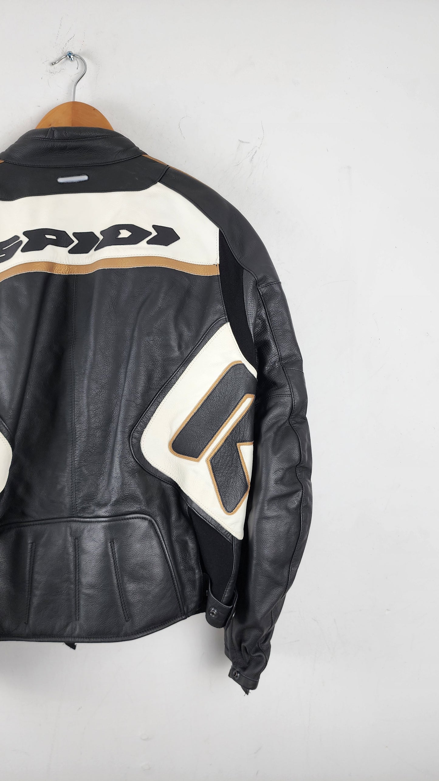 90s SPIDI Leather Moto Jacket with gold panels