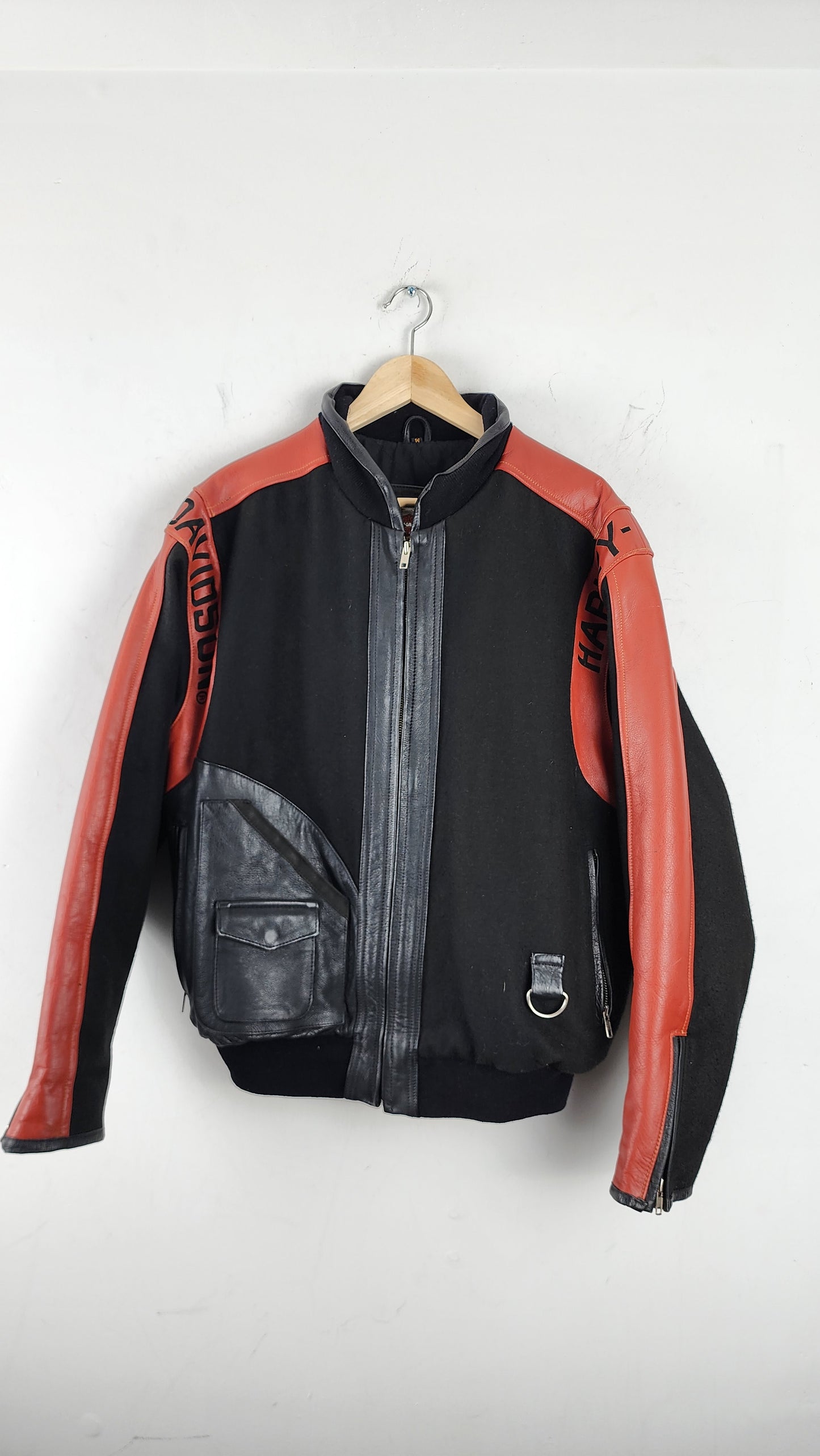 Vintage Harley Davidson Jacket with Leather Back Panel and Sleeves