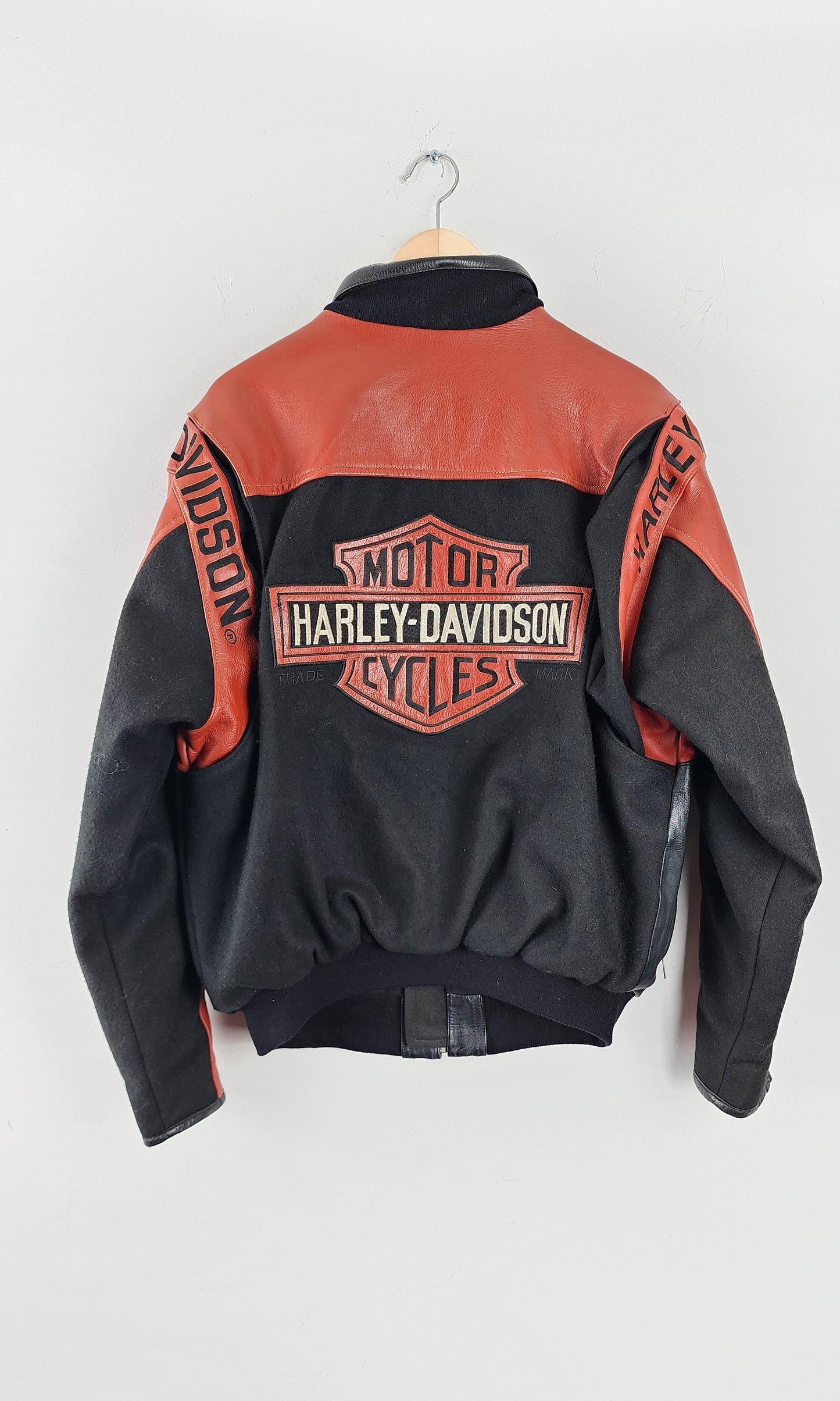 Vintage Harley Davidson Jacket with Leather Back Panel and Sleeves