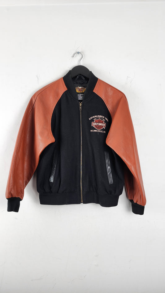 Womens Vintage Harley Davidson Jacket with Leather Sleeves