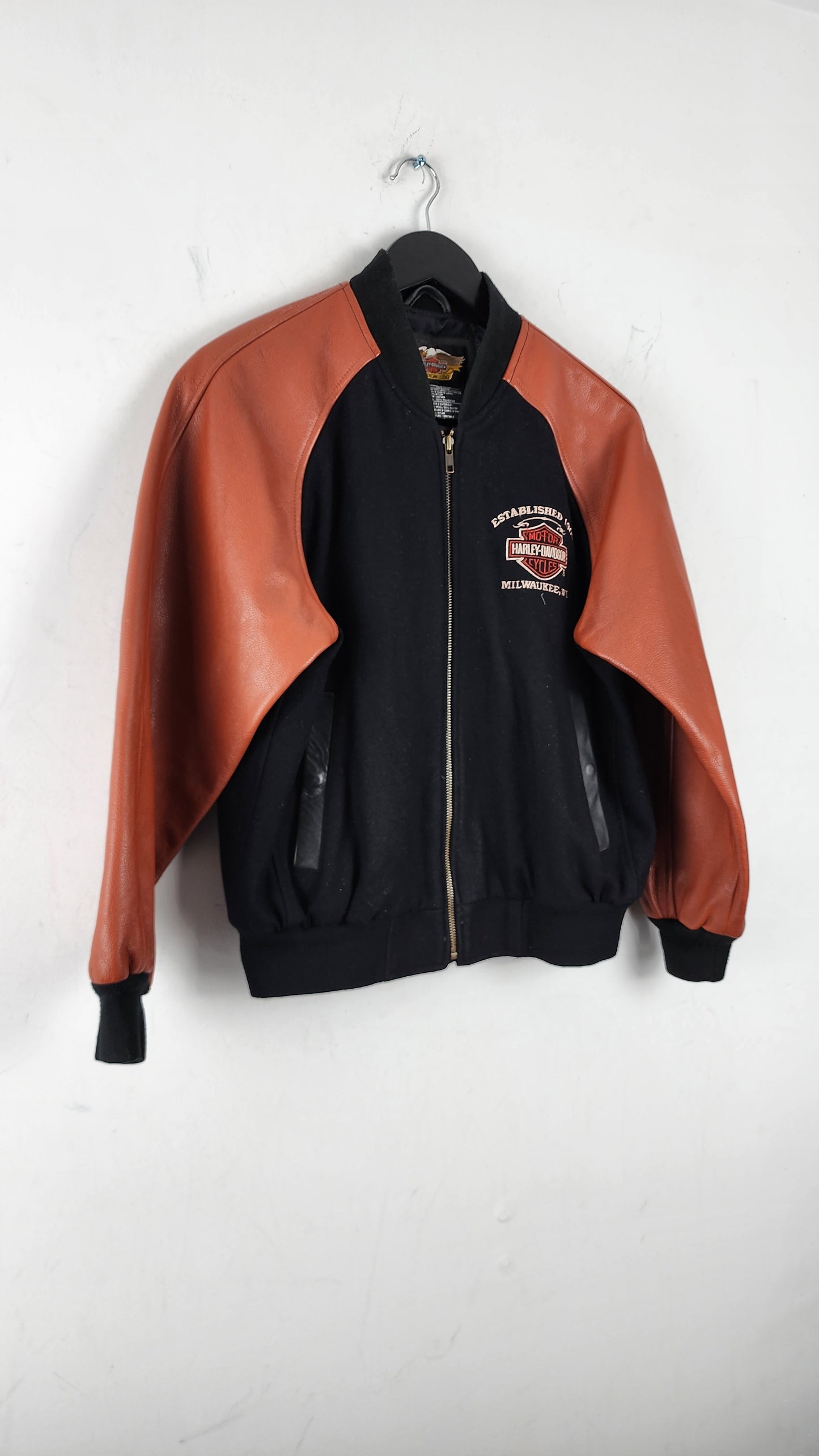 Womens Vintage Harley Davidson Jacket with Leather Sleeves