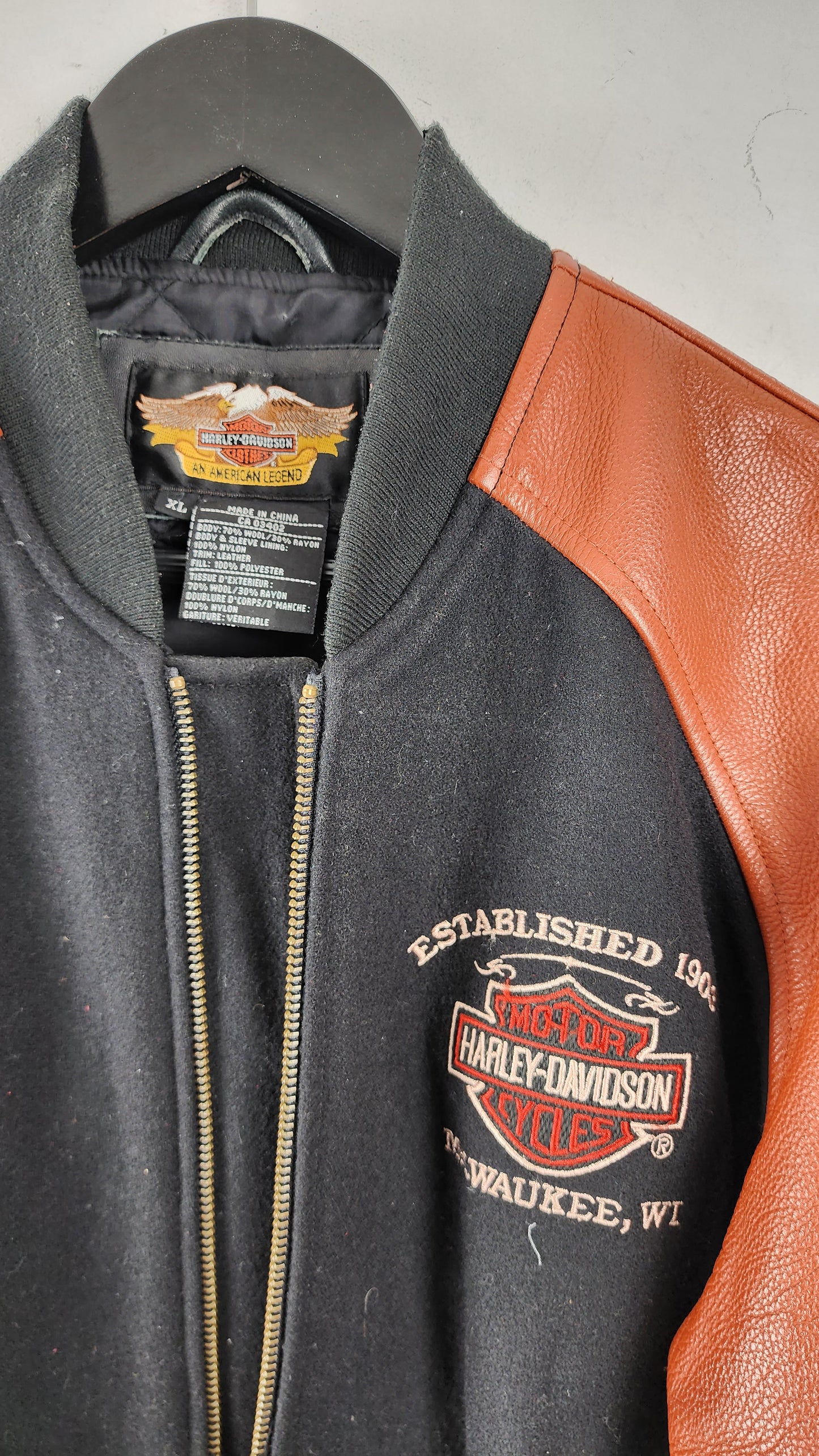 Womens Vintage Harley Davidson Jacket with Leather Sleeves