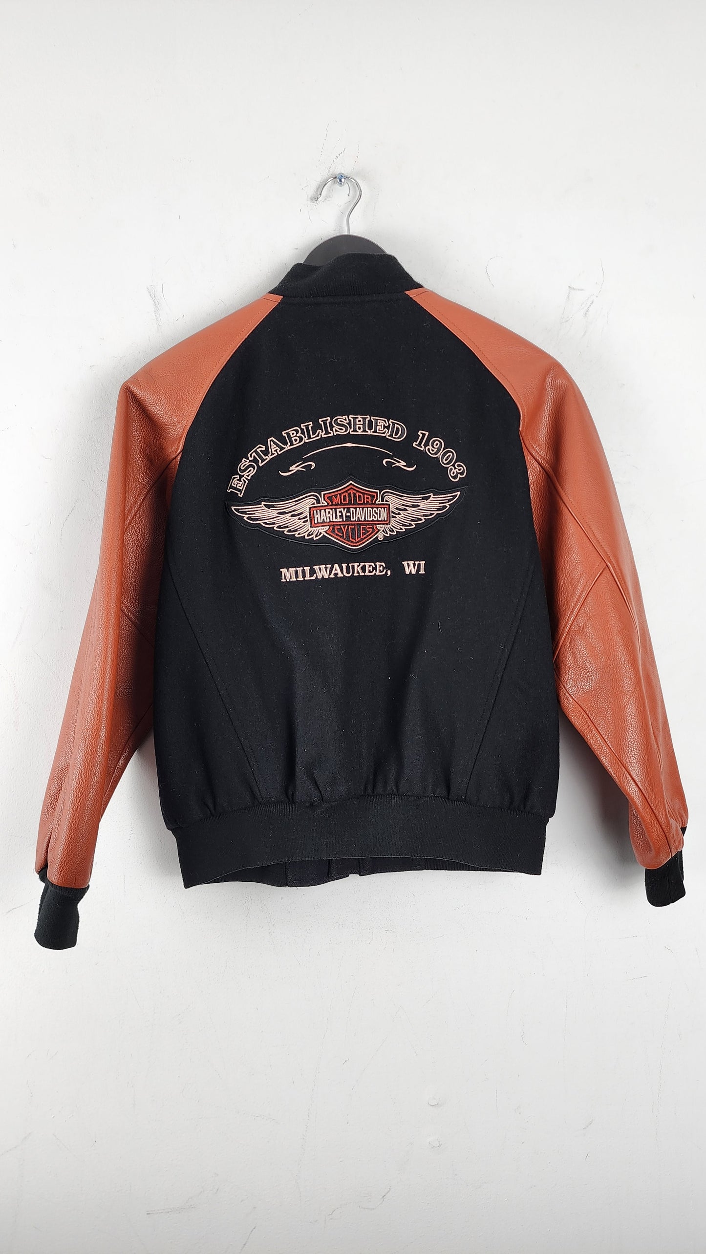 Womens Vintage Harley Davidson Jacket with Leather Sleeves