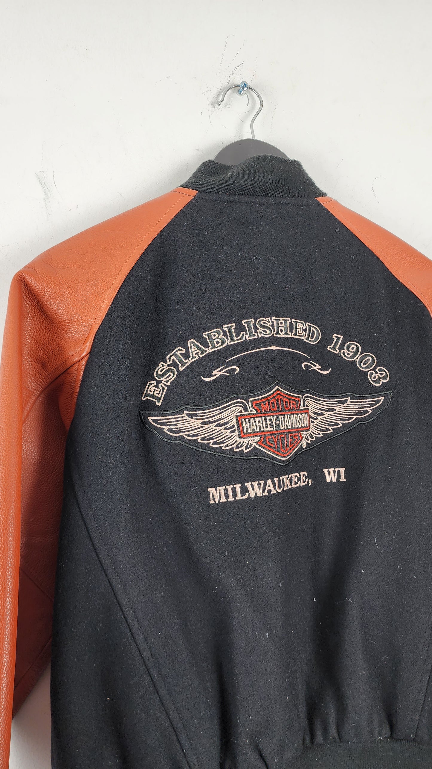 Womens Vintage Harley Davidson Jacket with Leather Sleeves