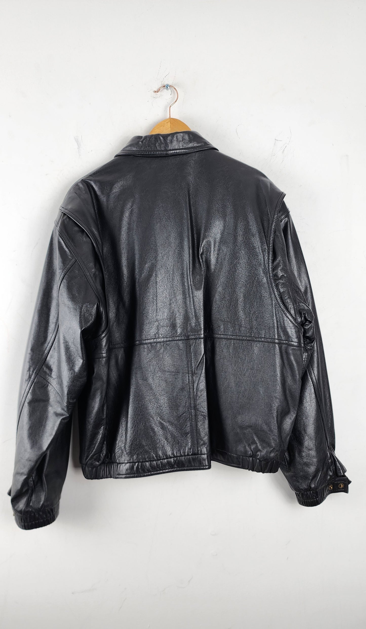 Black Leather Jacket with Vintage Harley Davidson Patchwork