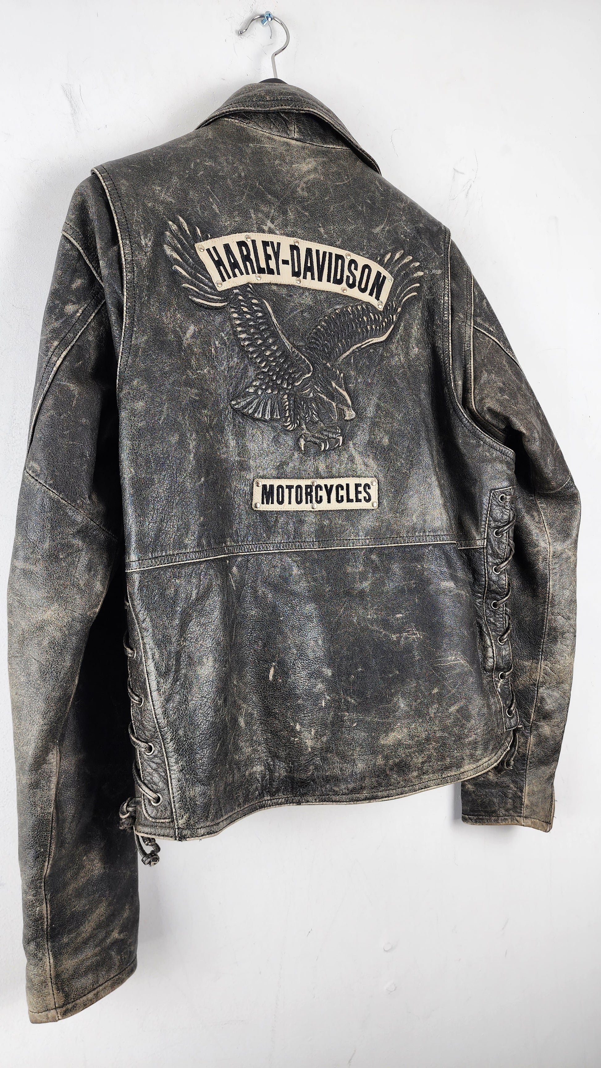 RARE Vintage Harley Davidson Leather Jacket with embossed eagle logo M Black