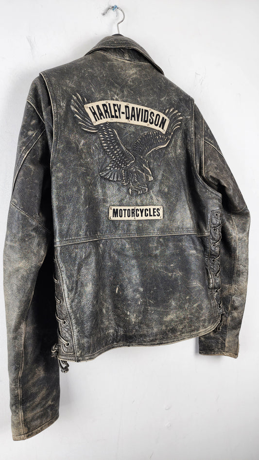 RARE Vintage Harley Davidson Leather Jacket with embossed eagle logo