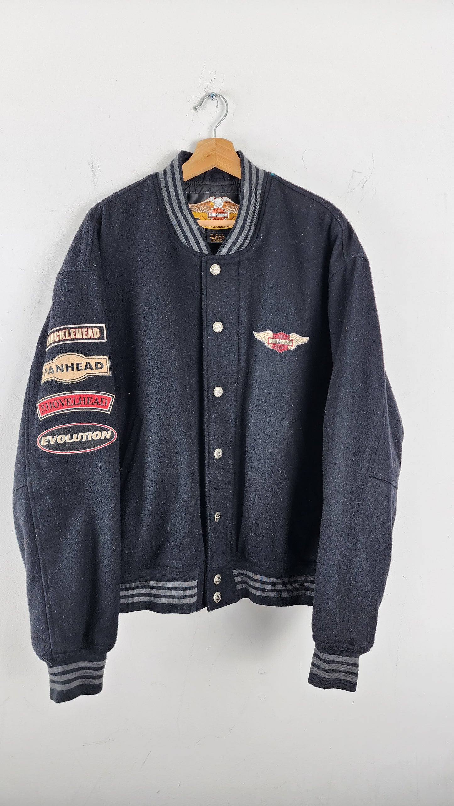 Vintage Harley Davidson Bomber Style Wool Jacket