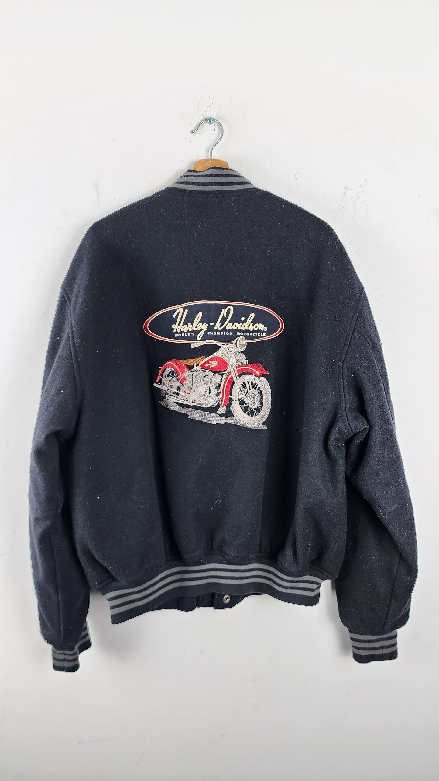 Vintage Harley Davidson Bomber Style Wool Jacket