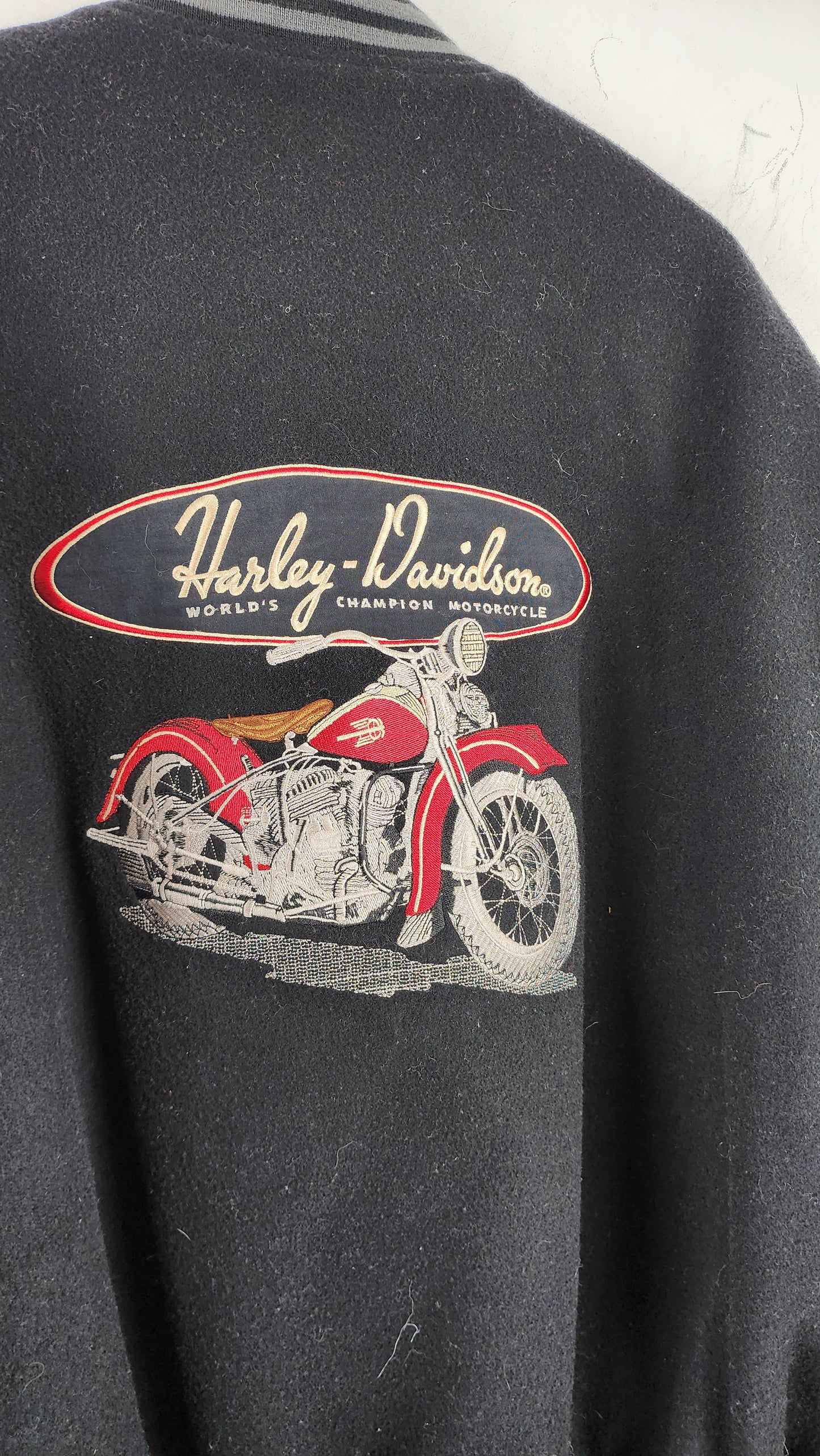 Vintage Harley Davidson Bomber Style Wool Jacket