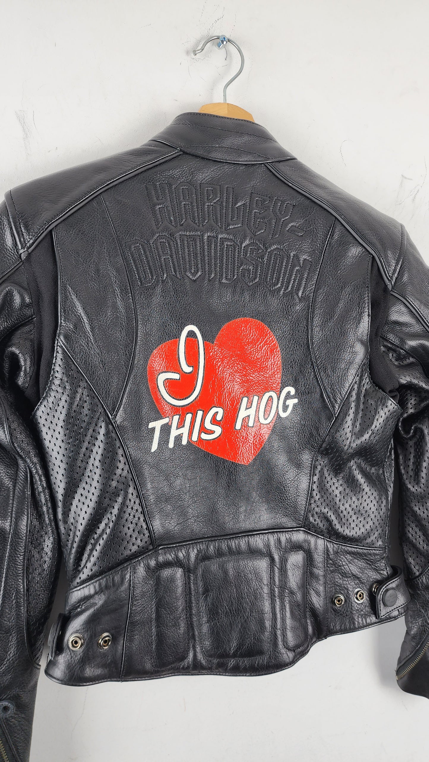 RARE 90s Womens Vintage Harley Davidson I LOVE THIS HOG Leather Jacket