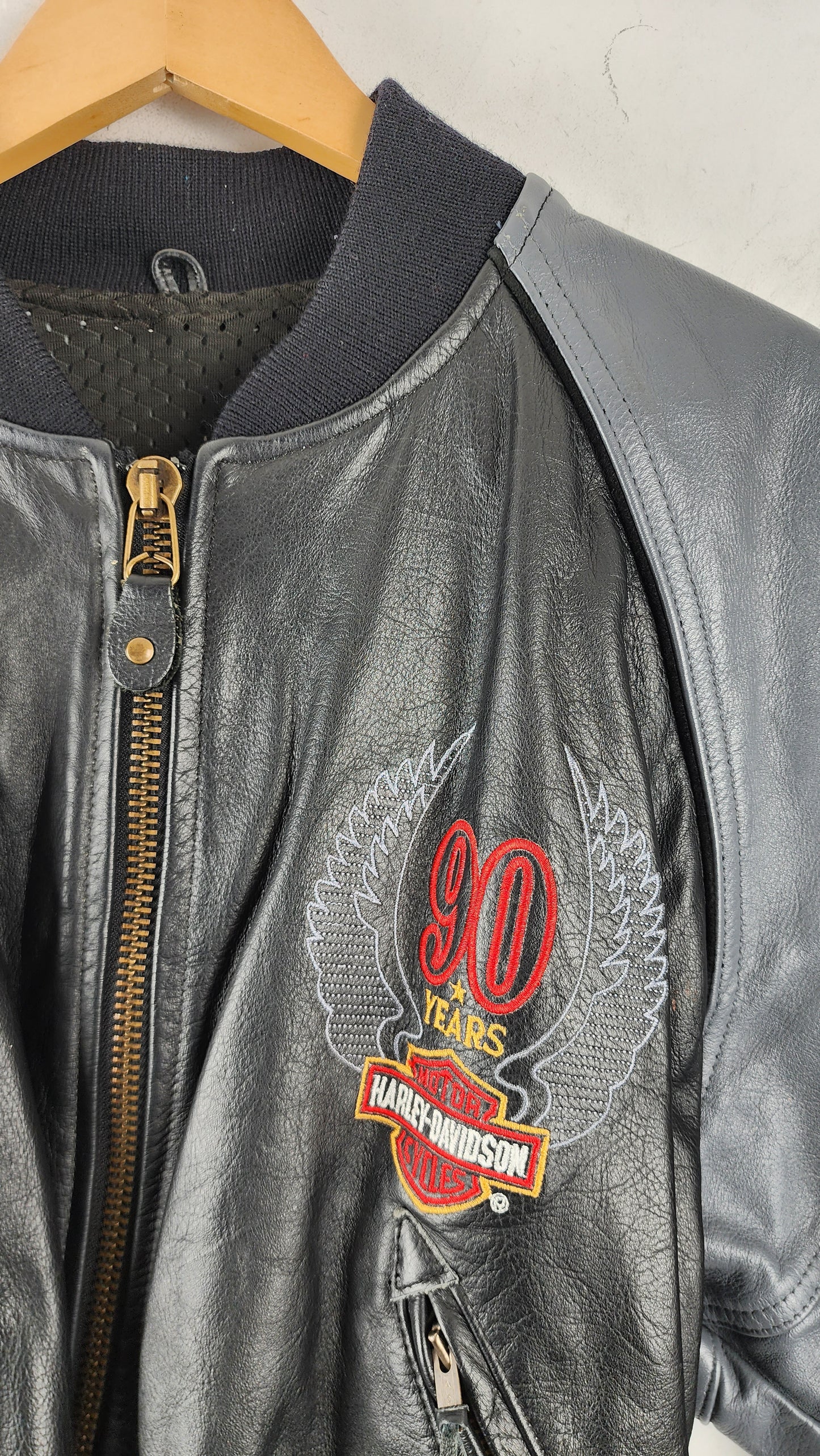 Vintage 90s Womens Harley Davidson 90 Years Anniversary Leather Jacket