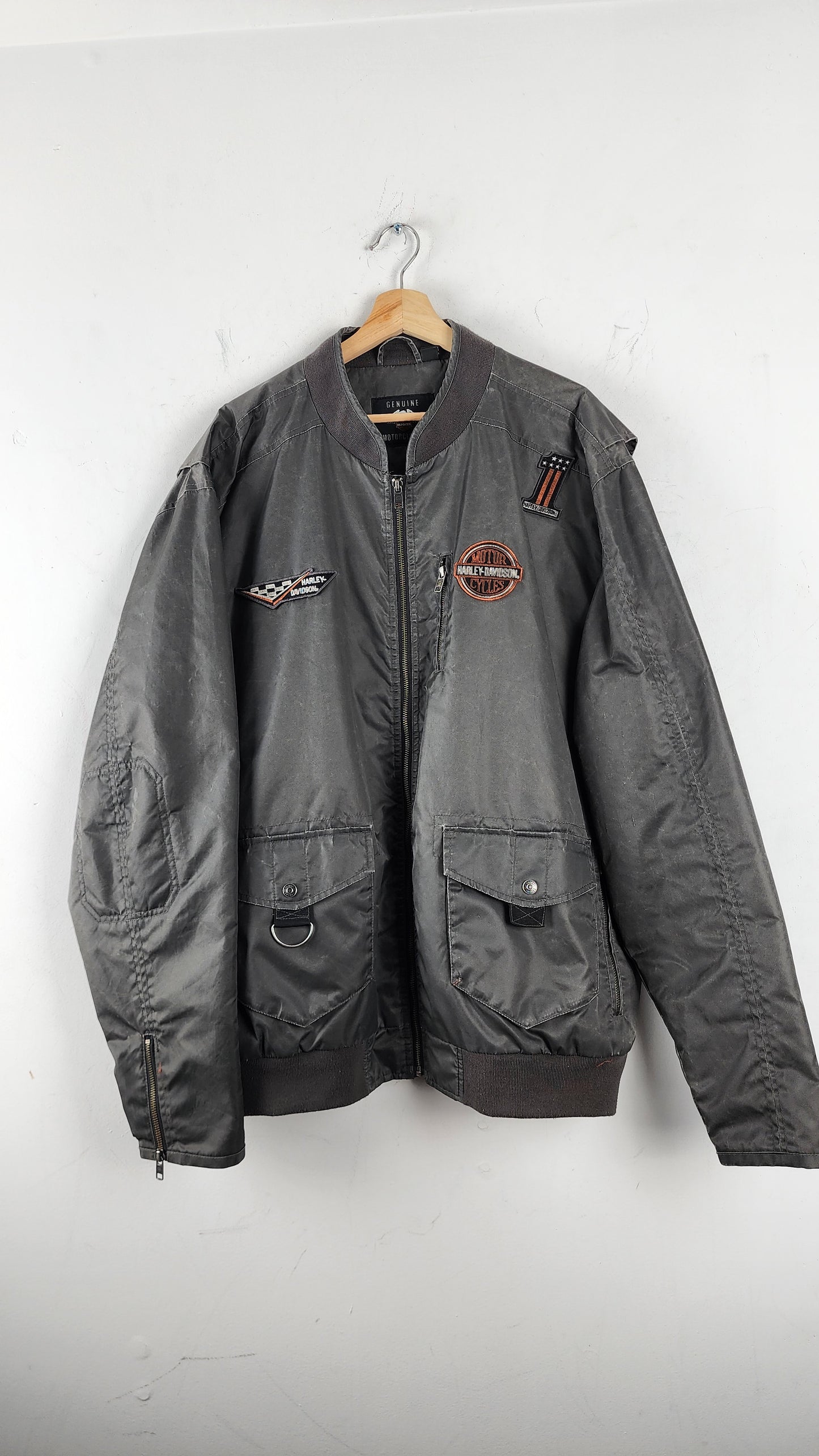 Vintage Grey Harley Davidson Bomber Jacket