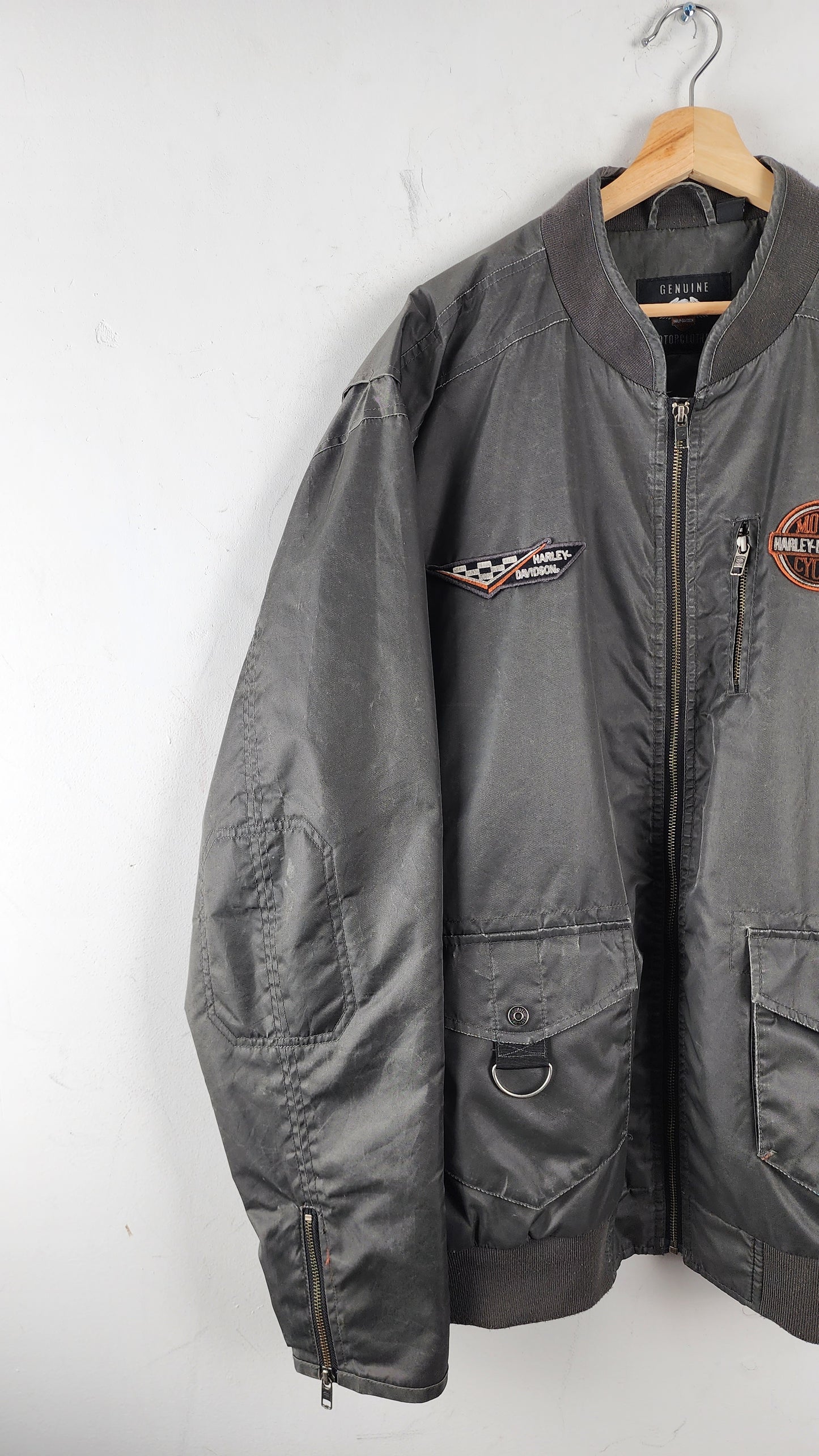 Vintage Grey Harley Davidson Bomber Jacket