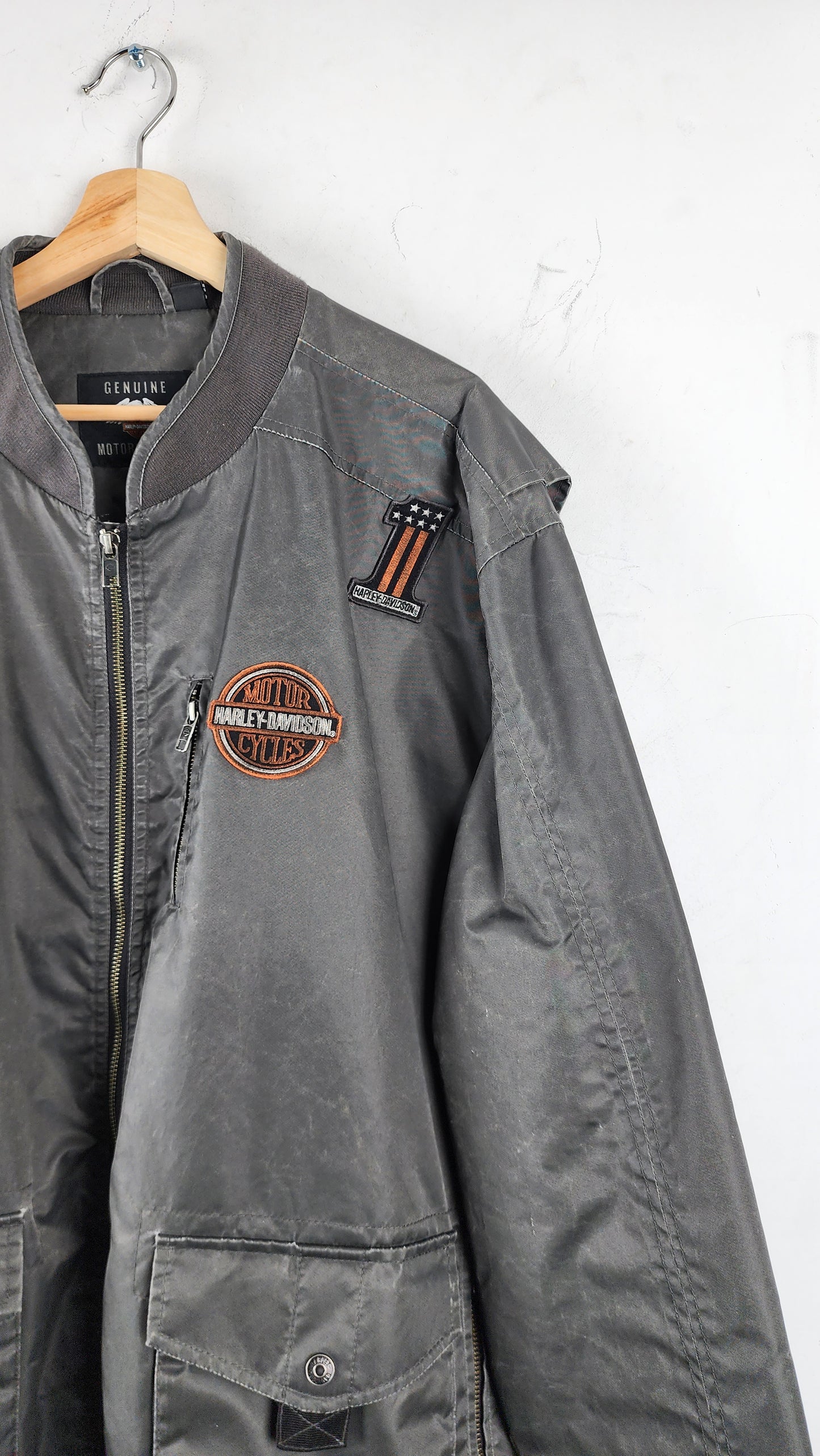 Vintage Grey Harley Davidson Bomber Jacket