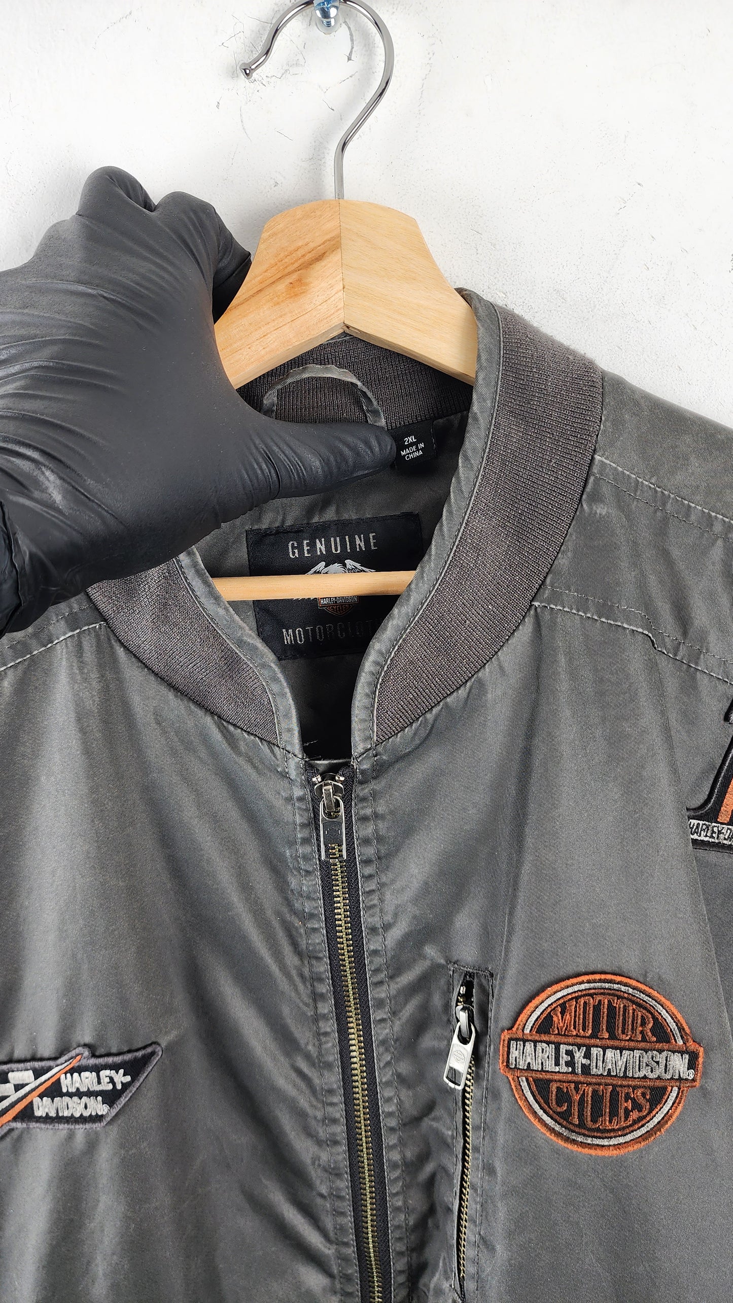 Vintage Grey Harley Davidson Bomber Jacket