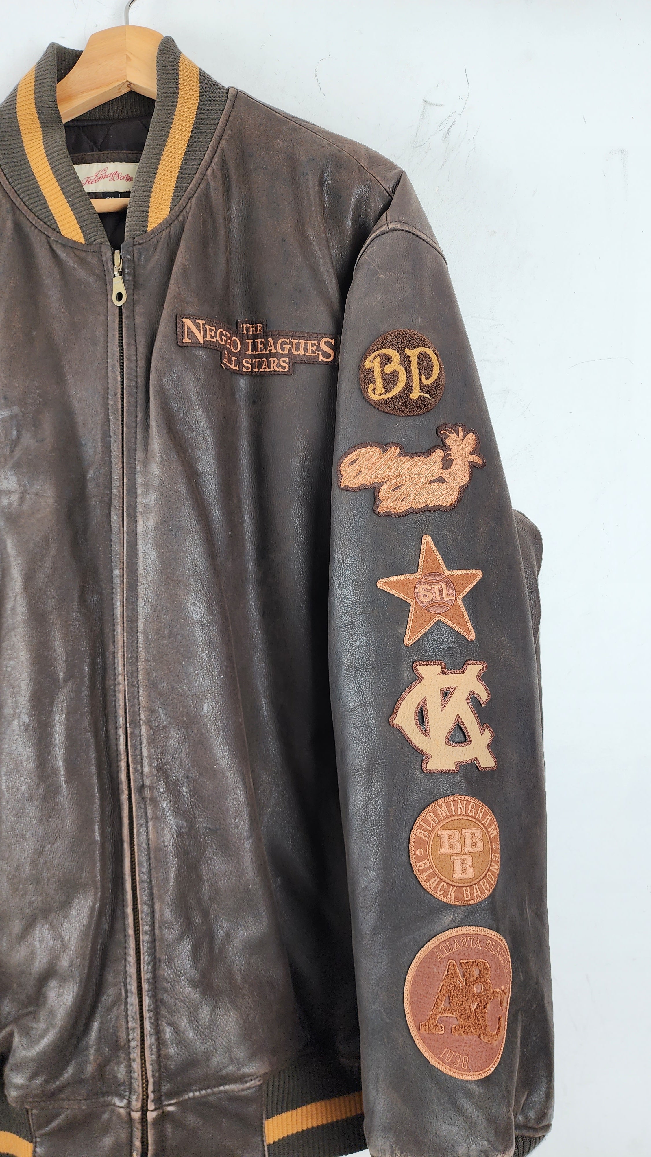 Rare 90s Negro Leagues Leather Bomber Jacket The Igala NYC