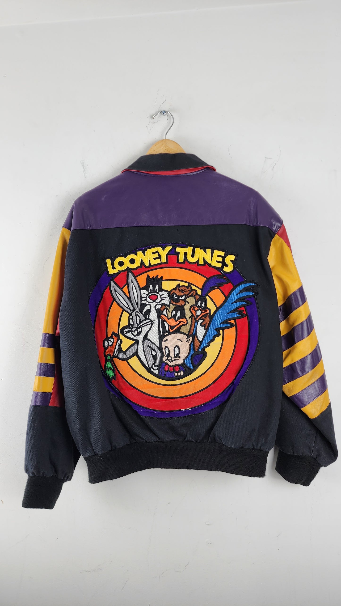 Vintage Jeff Hamilton Looney Tunes Jacket with Leather Sleeves