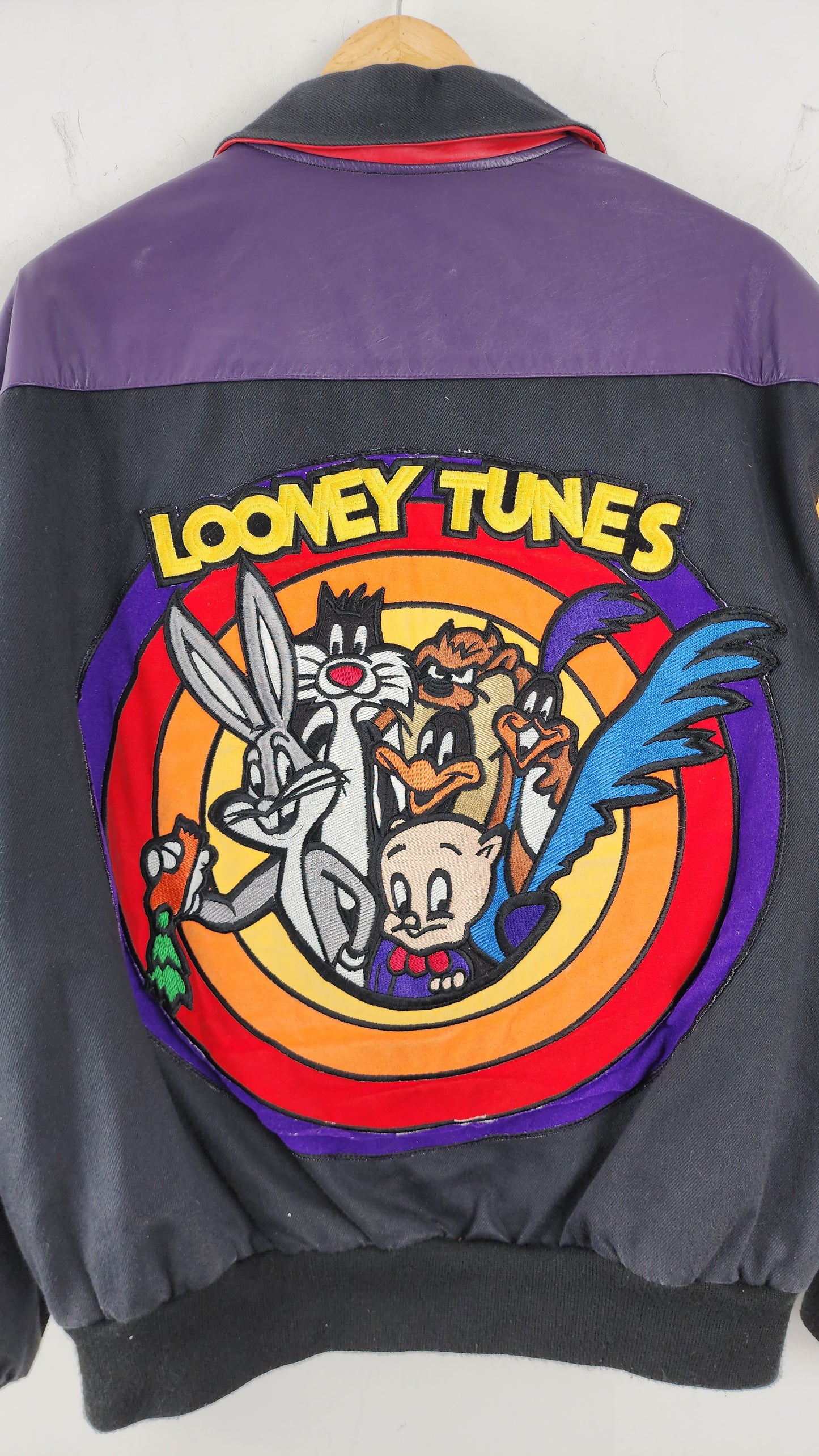 Vintage Jeff Hamilton Looney Tunes Jacket with Leather Sleeves