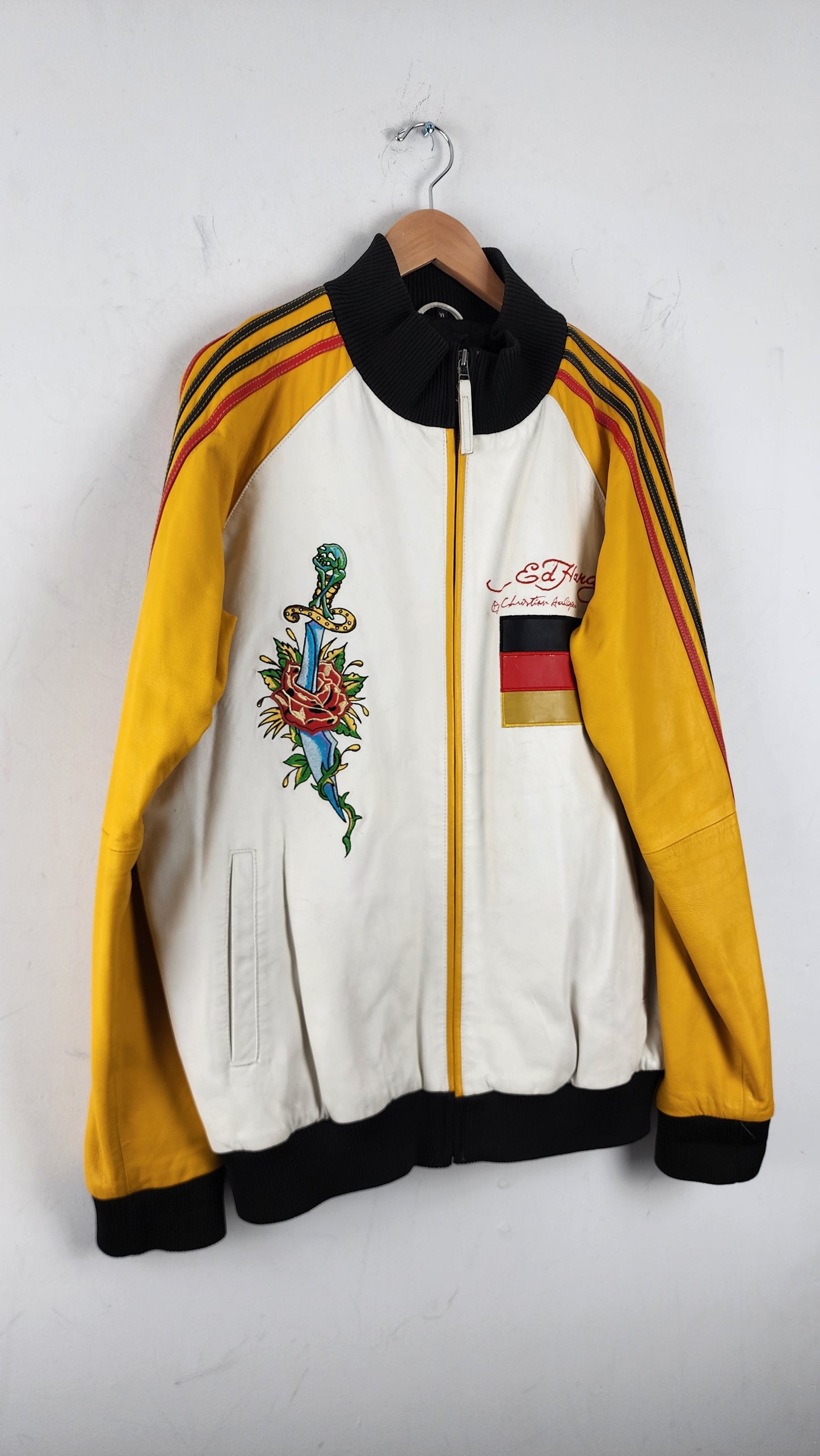 90s Ed Hardy by Christian Audigier Leather Bomber Jacket