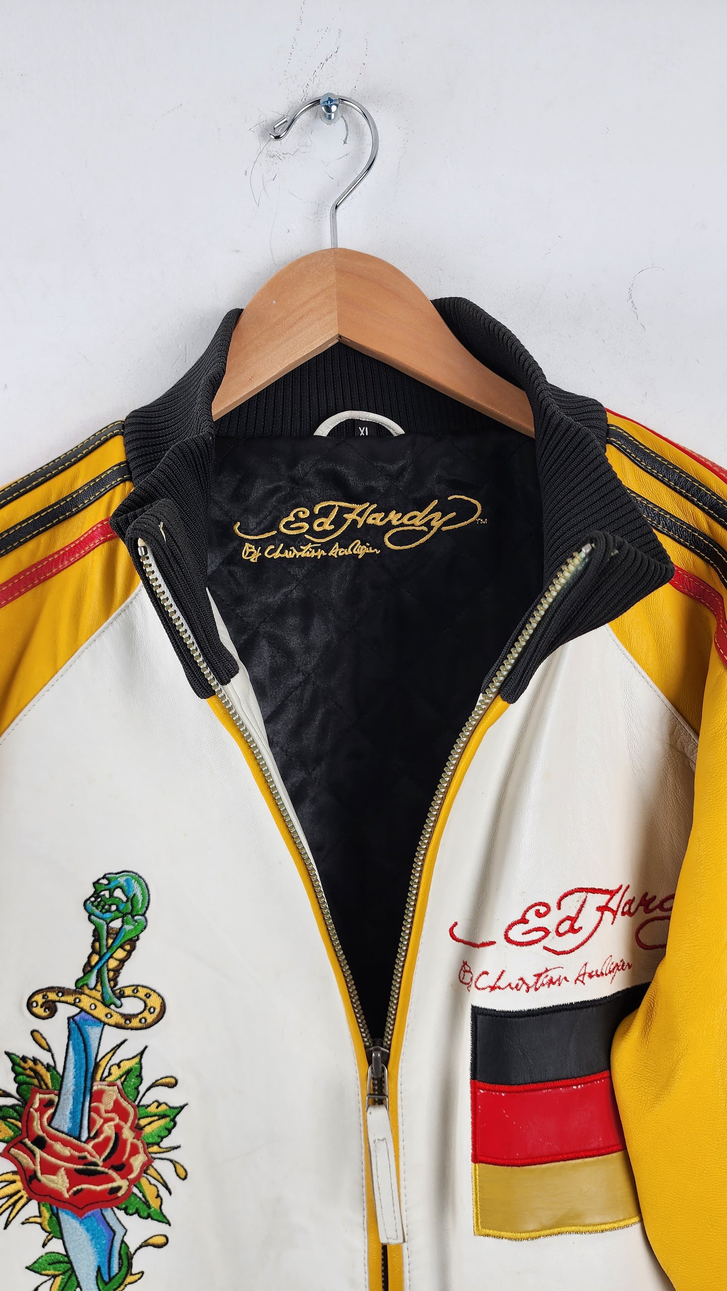 90s Ed Hardy by Christian Audigier Leather Bomber Jacket