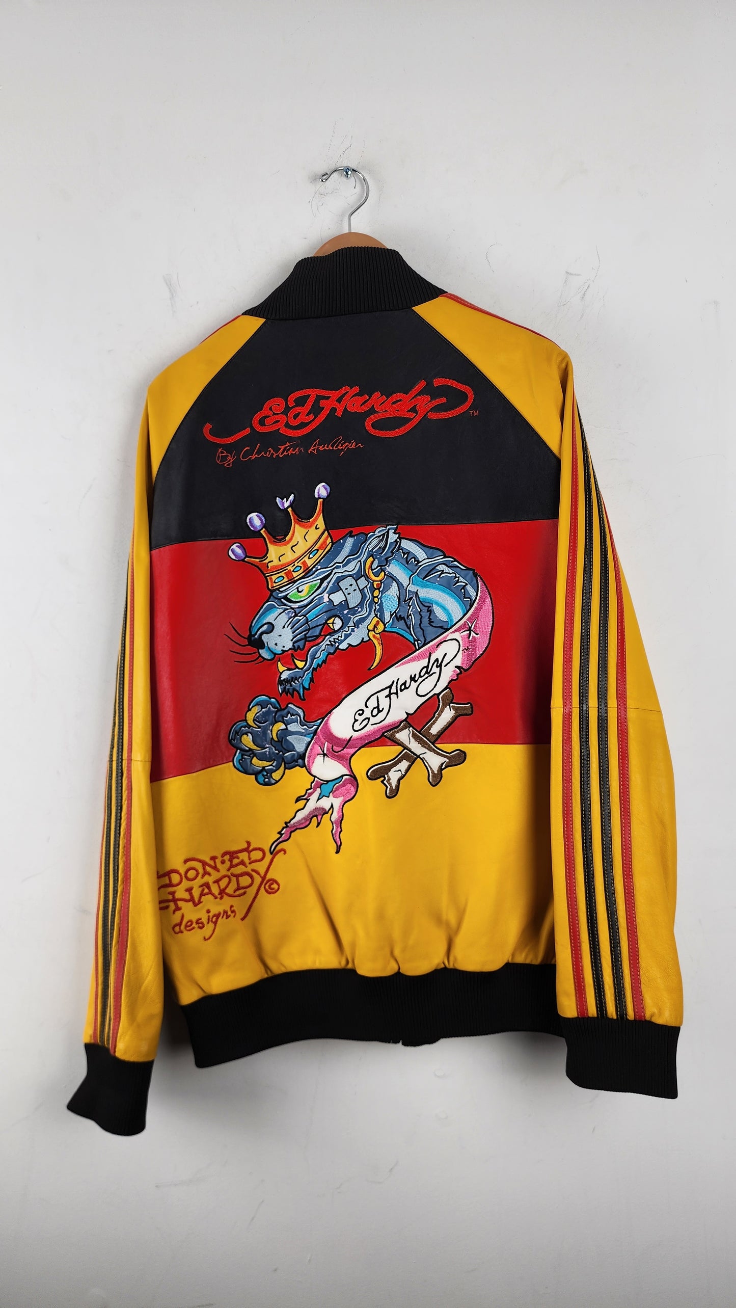 90s Ed Hardy by Christian Audigier Leather Bomber Jacket