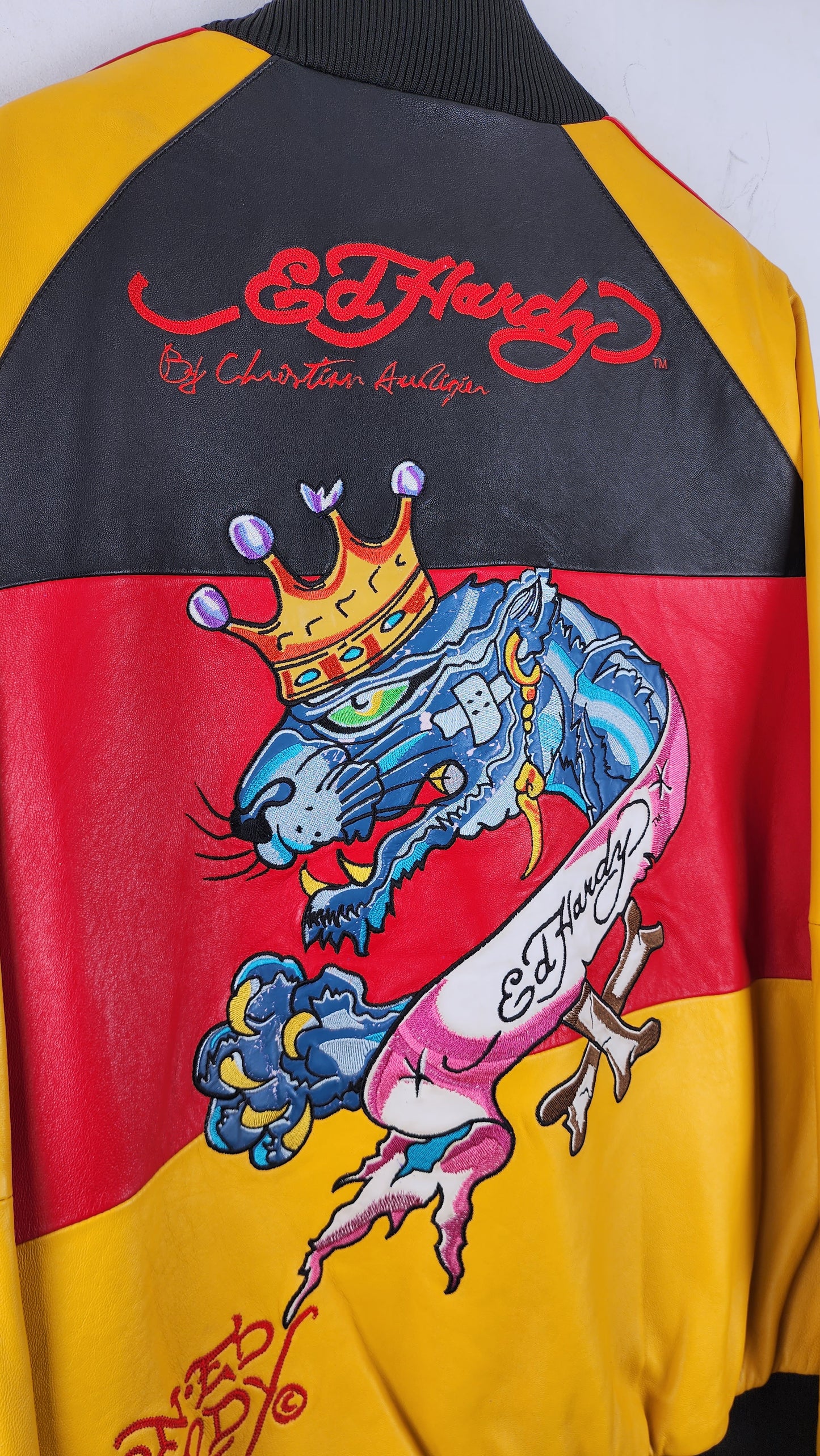 90s Ed Hardy by Christian Audigier Leather Bomber Jacket