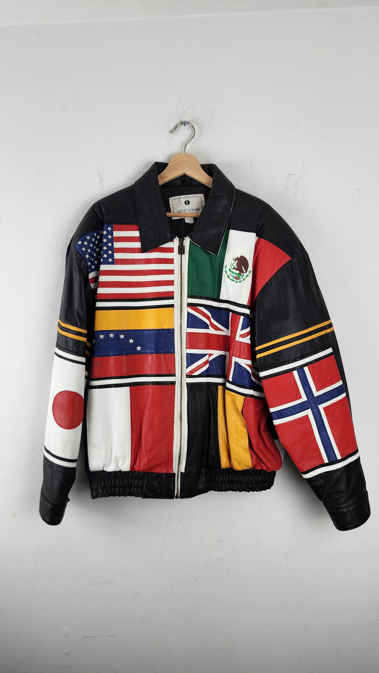 Vintage Multi-Country Flag Leather Jacket