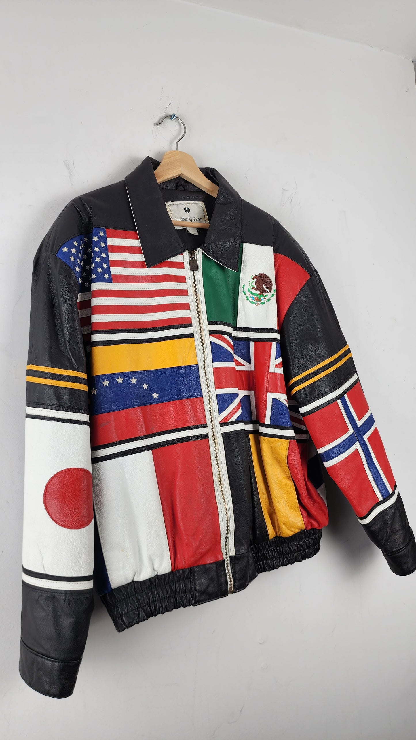 Vintage Multi-Country Flag Leather Jacket