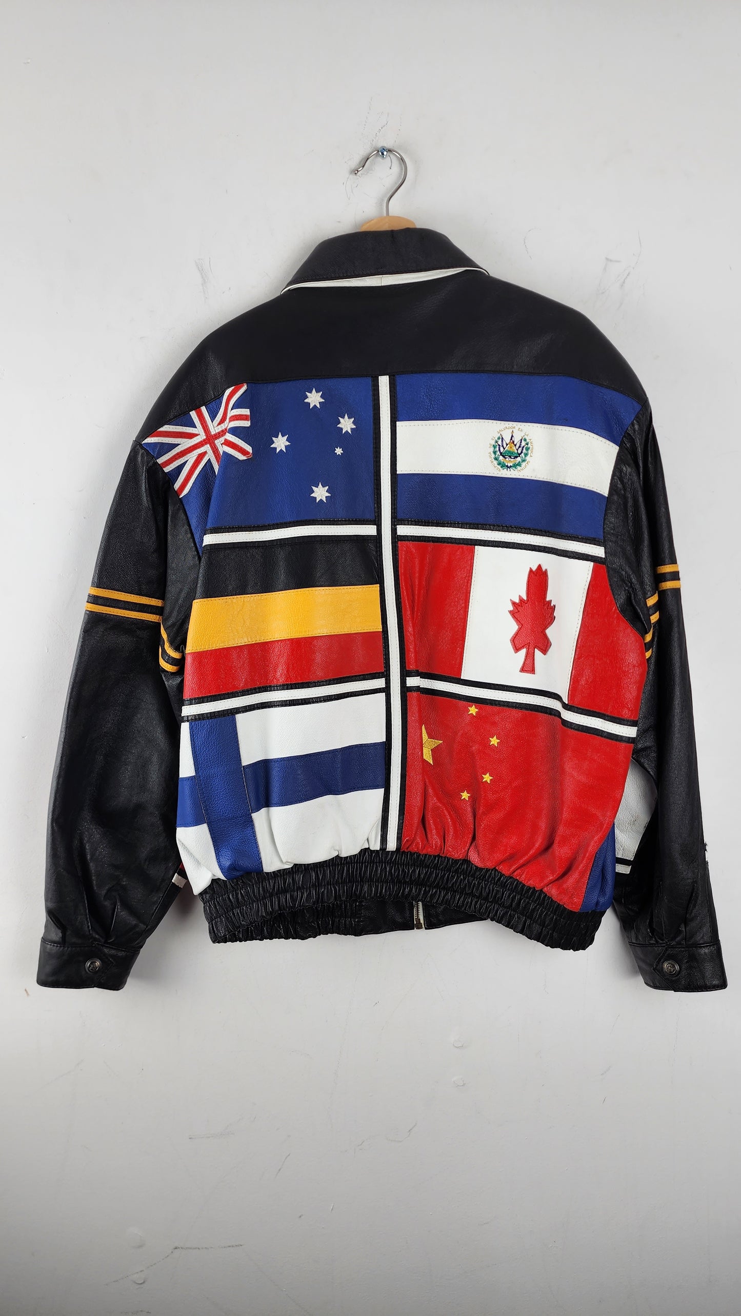 Vintage Multi-Country Flag Leather Jacket